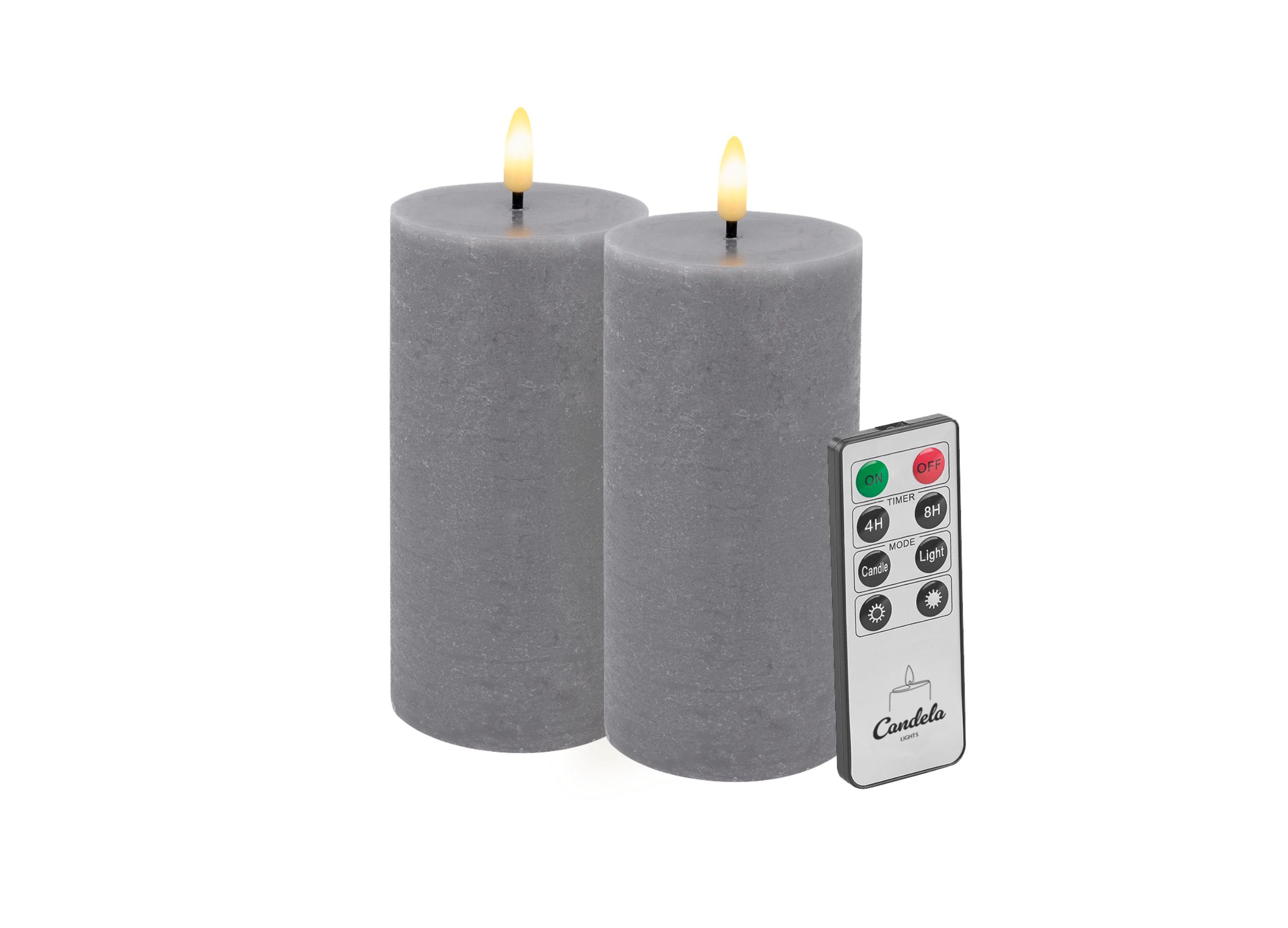 Candela Lights LED Kerzen 2er Set H:15xØ7,5cm rustic Echtwachs mit Fernbedienung Timer Funktion & mehrstufig dimmbar flammenlos Echtwachskerzen Stumpenkerze