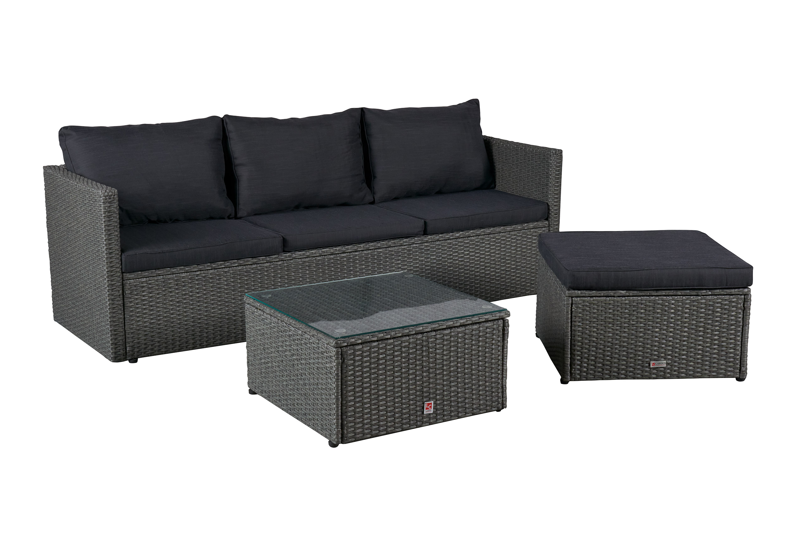 LC Garden »Loungino« Barcelona Lounge Gartenset mit Tisch + Hocker Gartenlounge Garten und Balkonset grau-mix