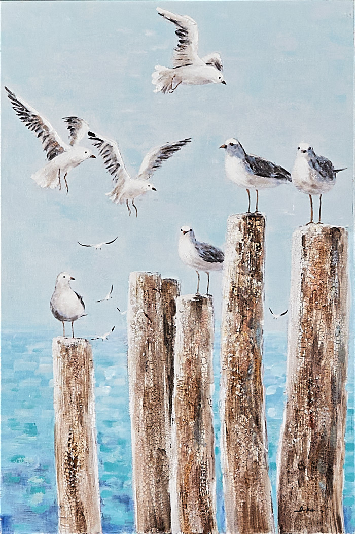 LC Home Designer Wandbild »Möwen auf Pfeiler« handbemalt 80x120cm Ölbild