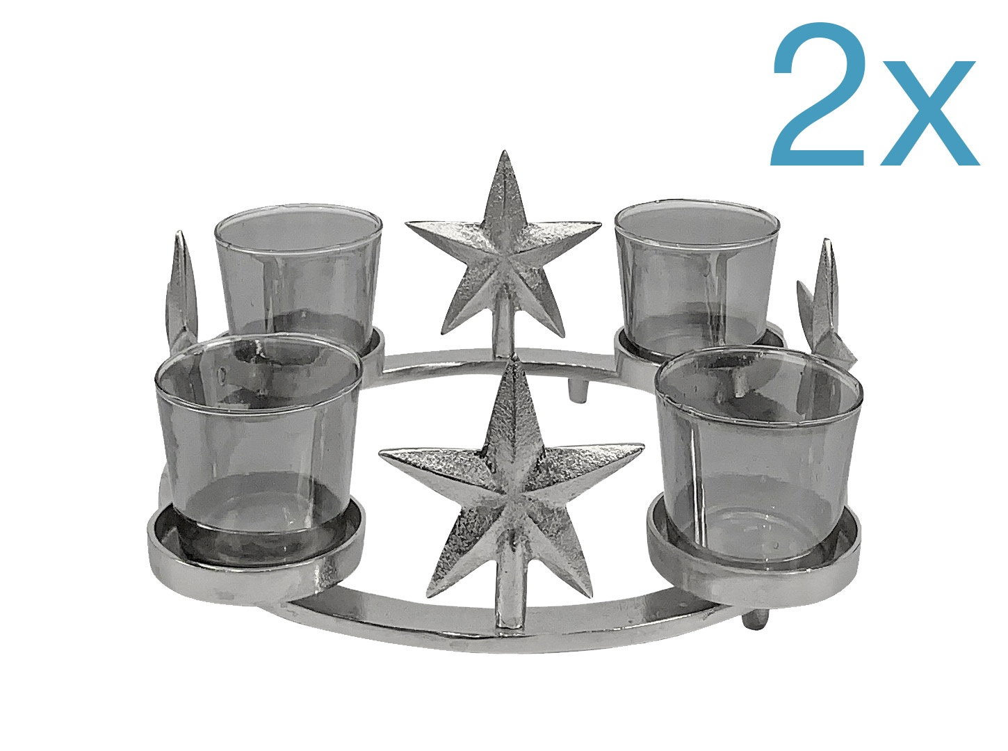 LC Home »2er Set Sternekranz« silber 45x45x17cm Teelichthalter