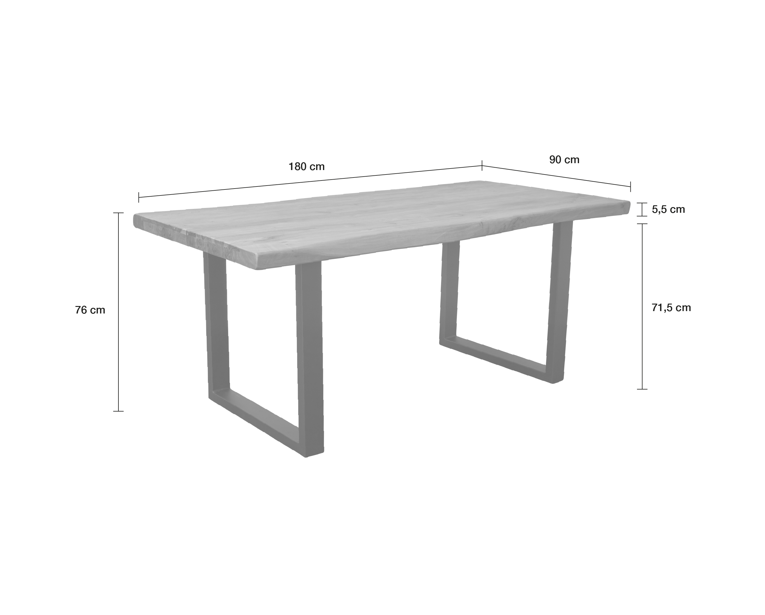 LC Home Essgruppe Trevina 5tlg. Esstisch Akazie U-Gestell 180cm + 4x Esszimmerstuhl Teddystoff Creme-weiß
