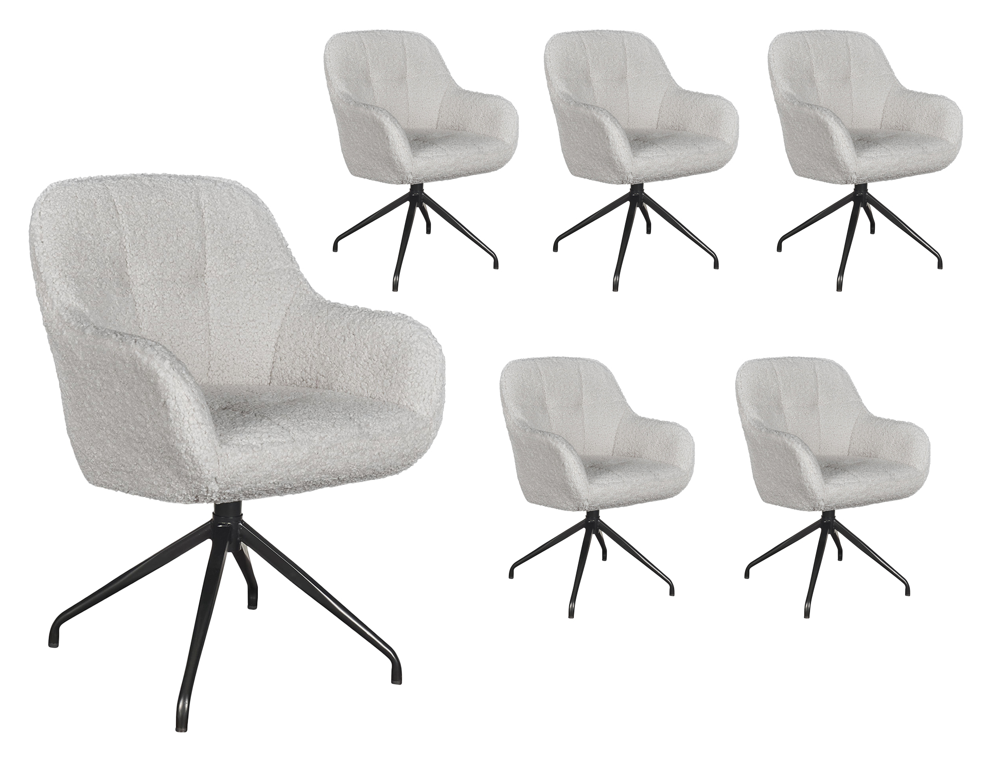 LC Home 6er Set Esszimmerstuhl Drehstuhl »Trevina« Teddystoff Cremeweiß Polsterstuhl