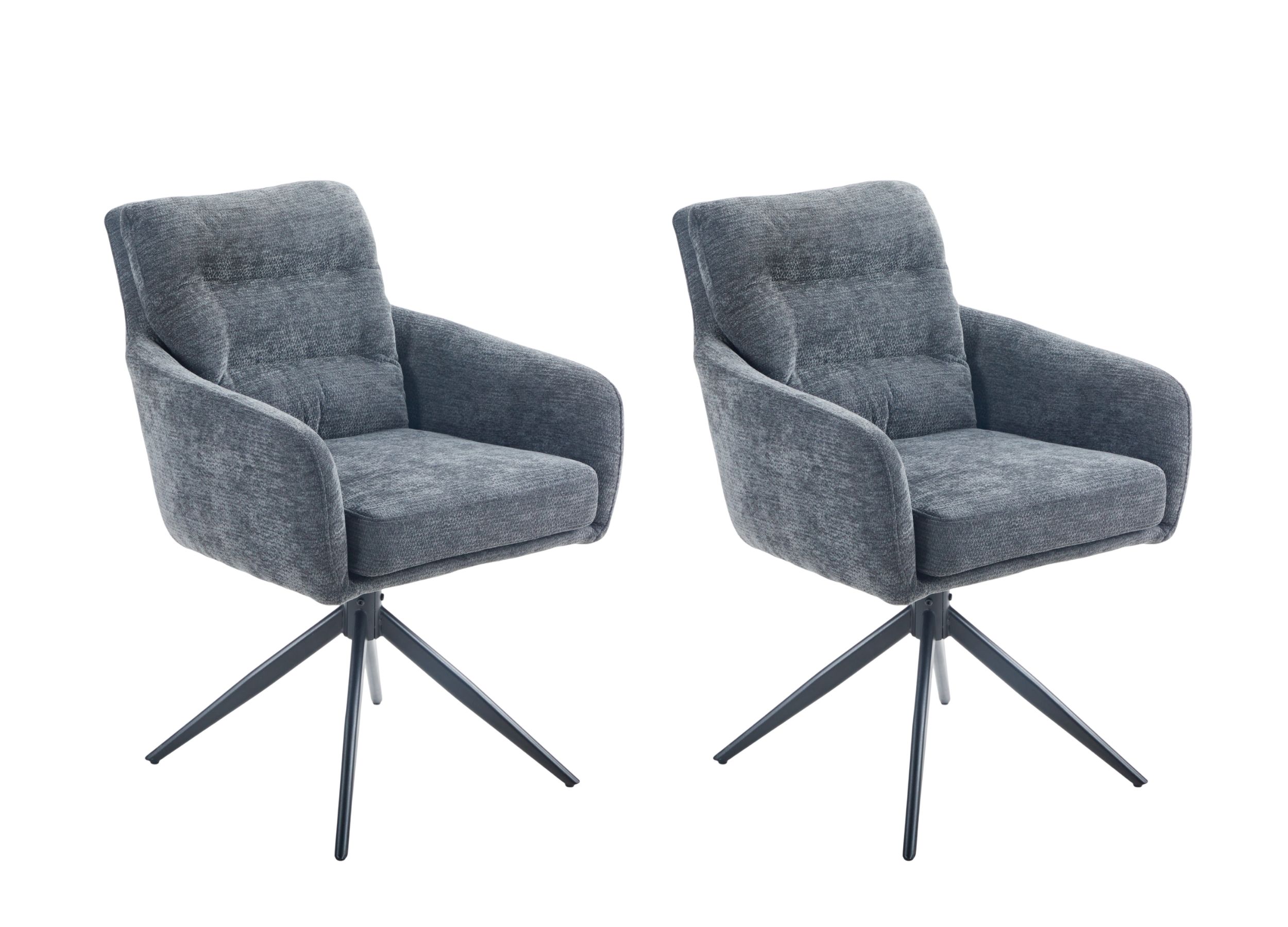 LC Home Esszimmerstühle »Fargo« 2er Set Webstoff dunkelgrau – drehbare Armlehnstühle & Polsterstühle