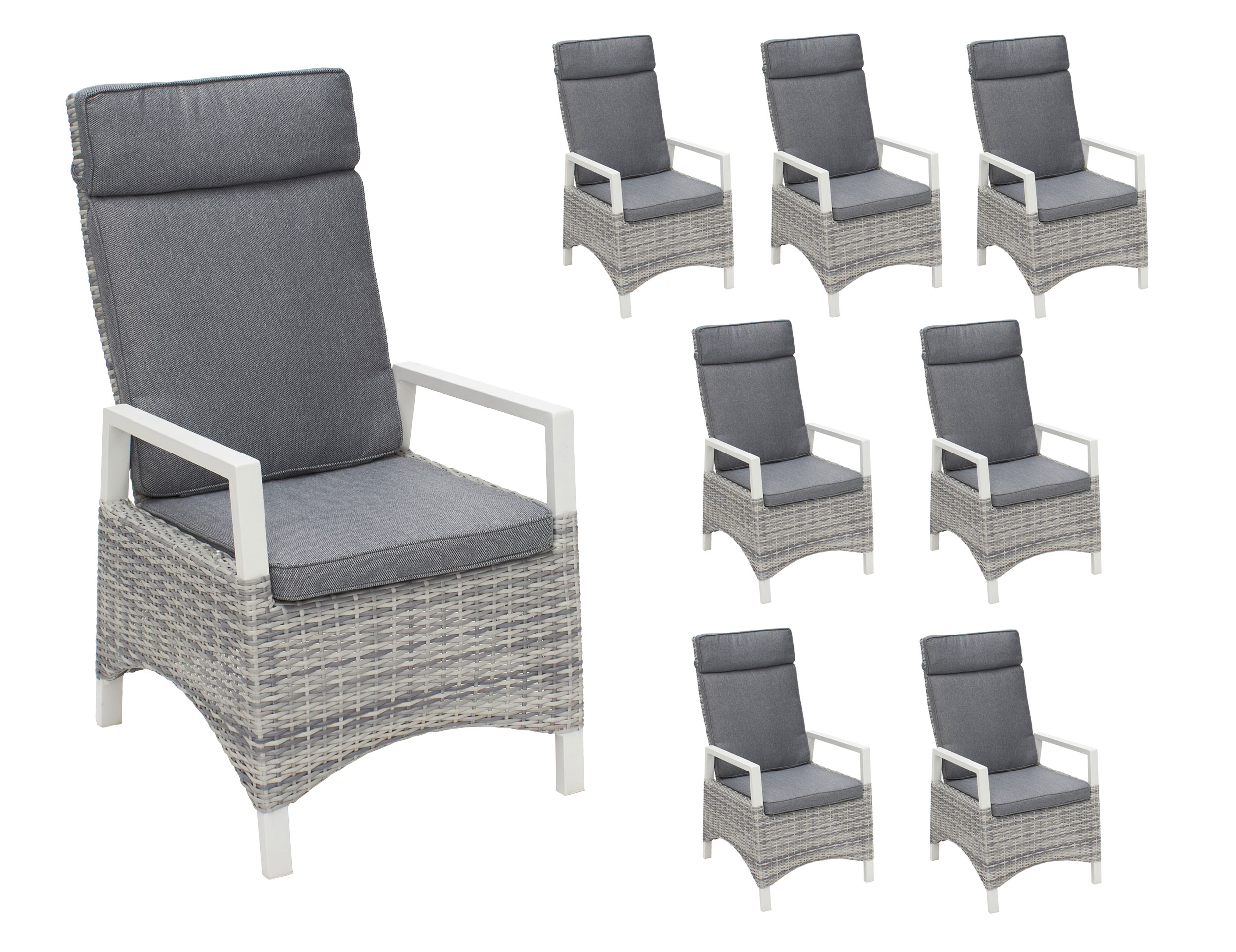 LC Garden »Keramo« Dining 8er Set Positionsstuhl Verstellsessel weiß