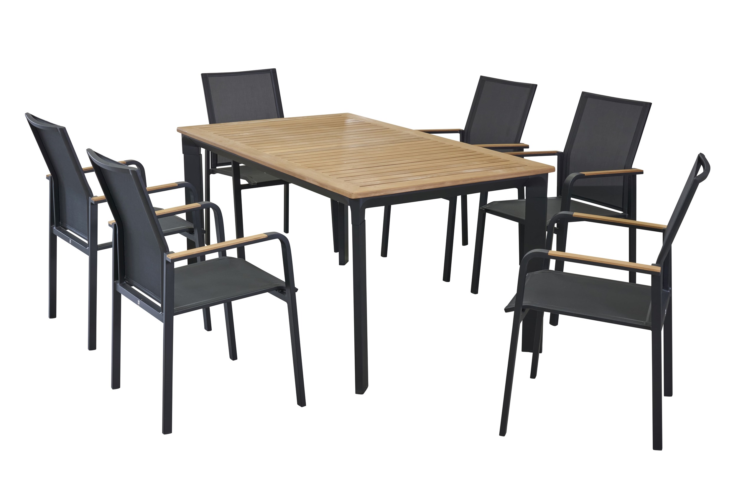 LC Garden »Unicamo Sunrest« Dining Set III Textilen schwarz Teakholz 7tlg. Sitzgruppe Gartenset