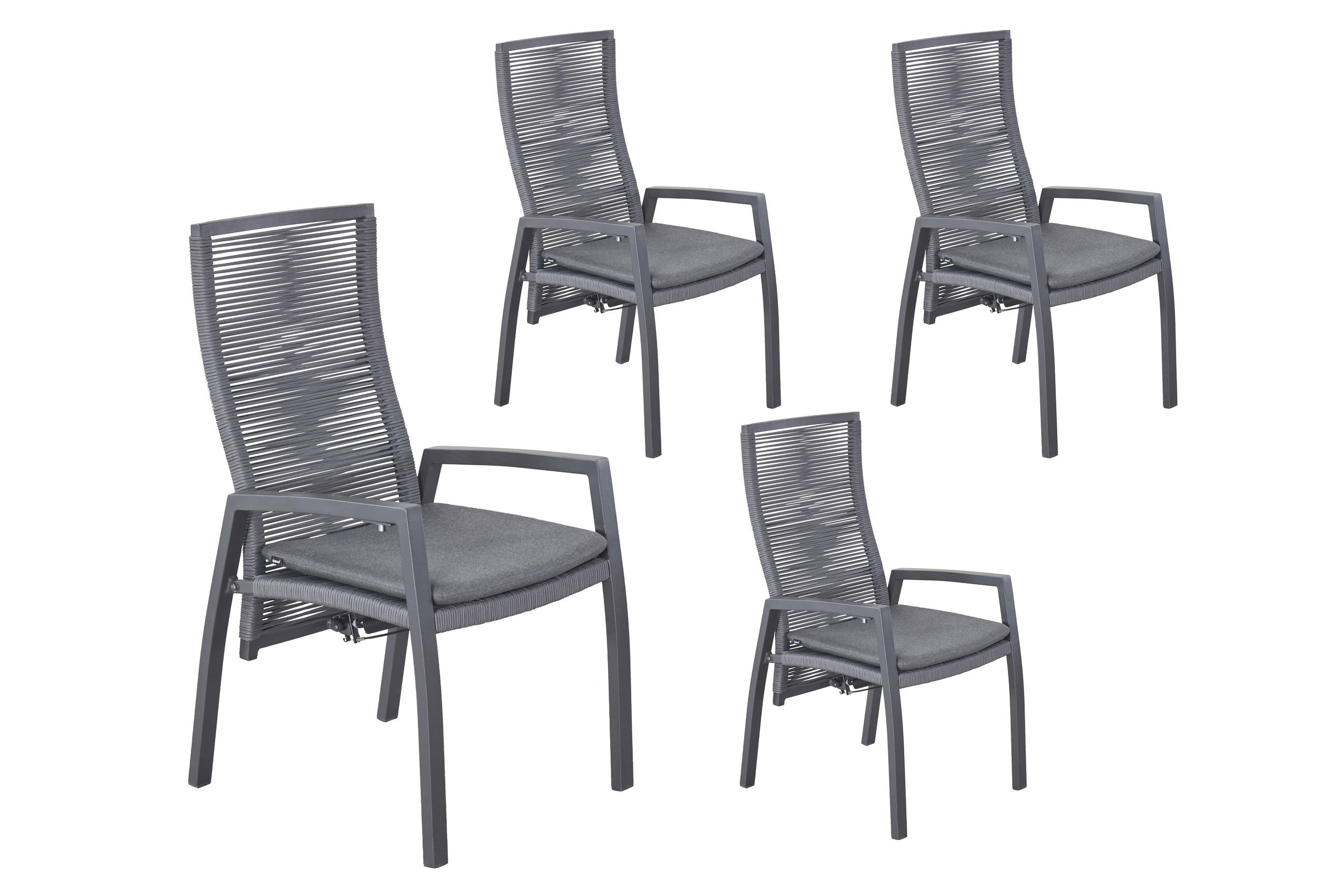 LC Garden 4er Set »Diwo« Gartenstuhl anthrazit/grau Aluminium/Rope Positionsstuhl mit Sitzkissen aus Sunbrella® Stoff