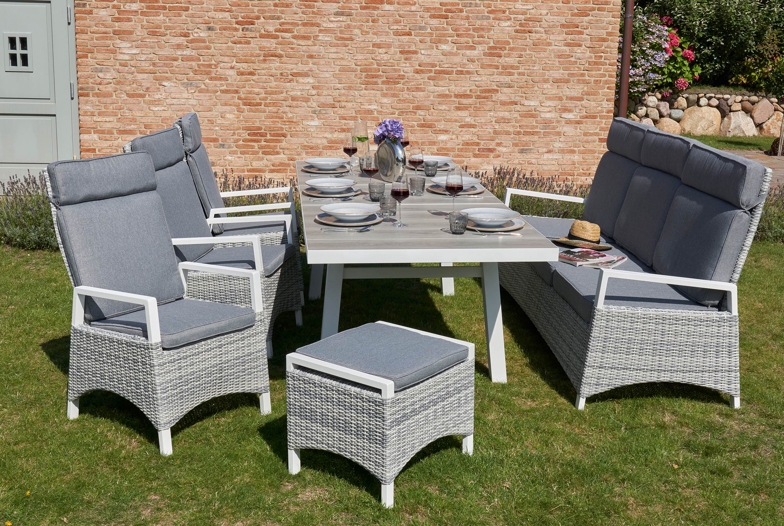LC Garden »Keramo« Keramik Esstisch H- Fuß weiß 200x100x75cm Gartentisch