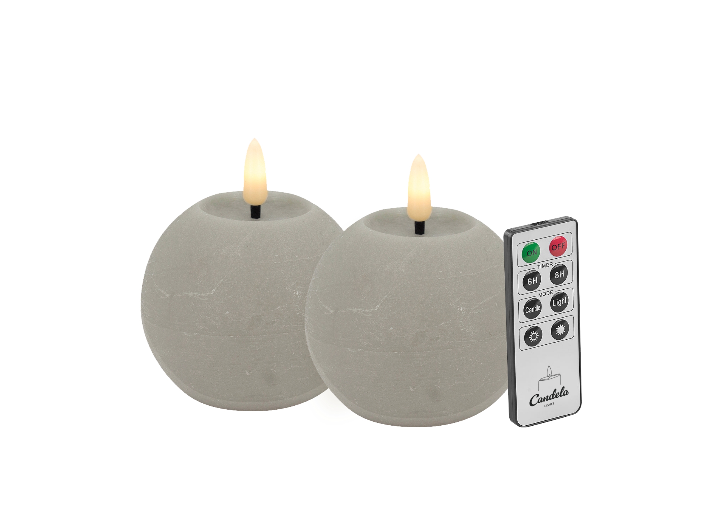 Candela Lights LED Kerzen 2er Set Ø8x7cm sand rustic Kugelkerze Echtwachs mit Fernbedienung & Timerfunktion Flammenlose flackernde LED-Kerze mehrstufig dimmbar