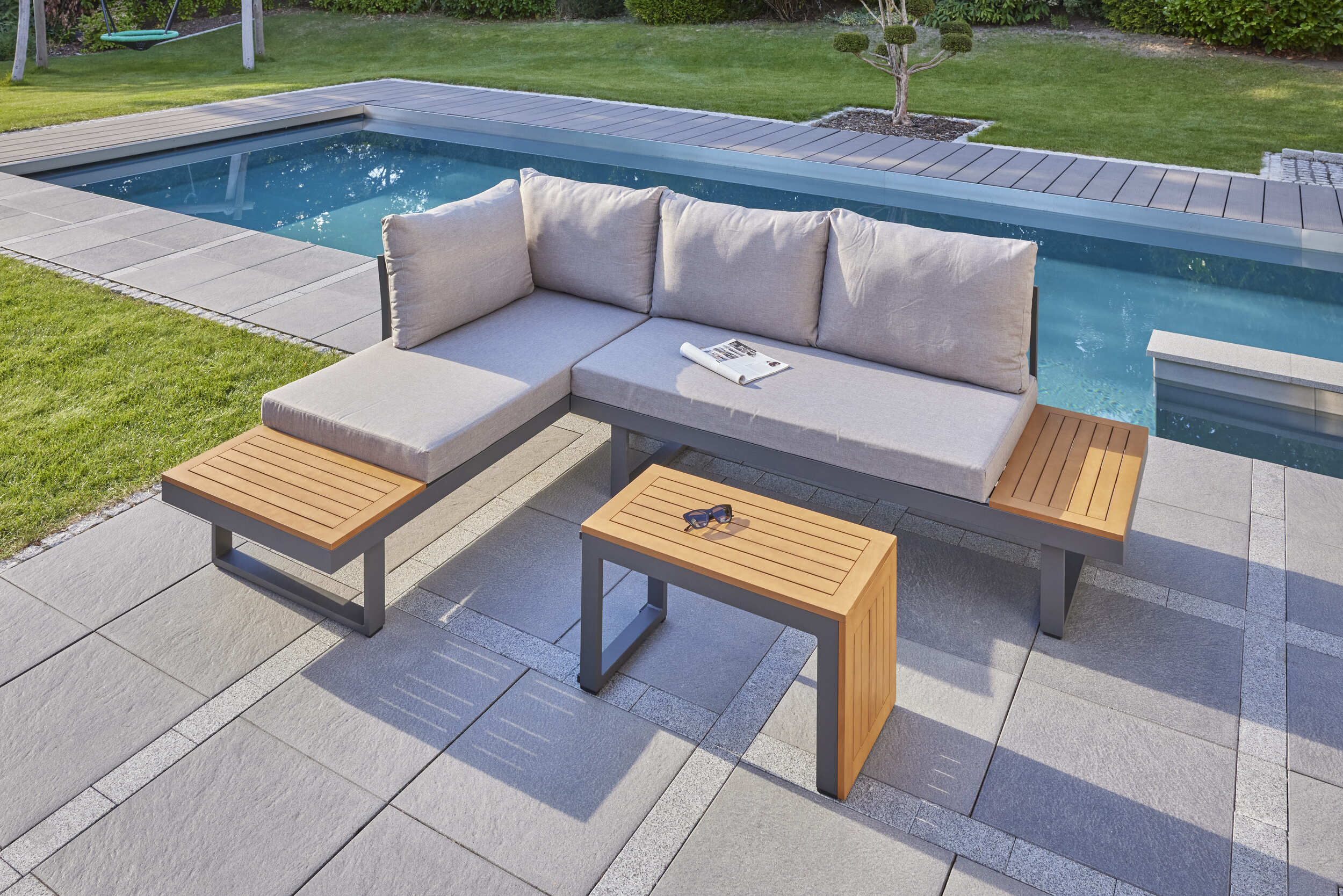 LC Garden »Sungardo« Gartenlounge Set 3tlg. Anthrazit aus Aluminium Akazie