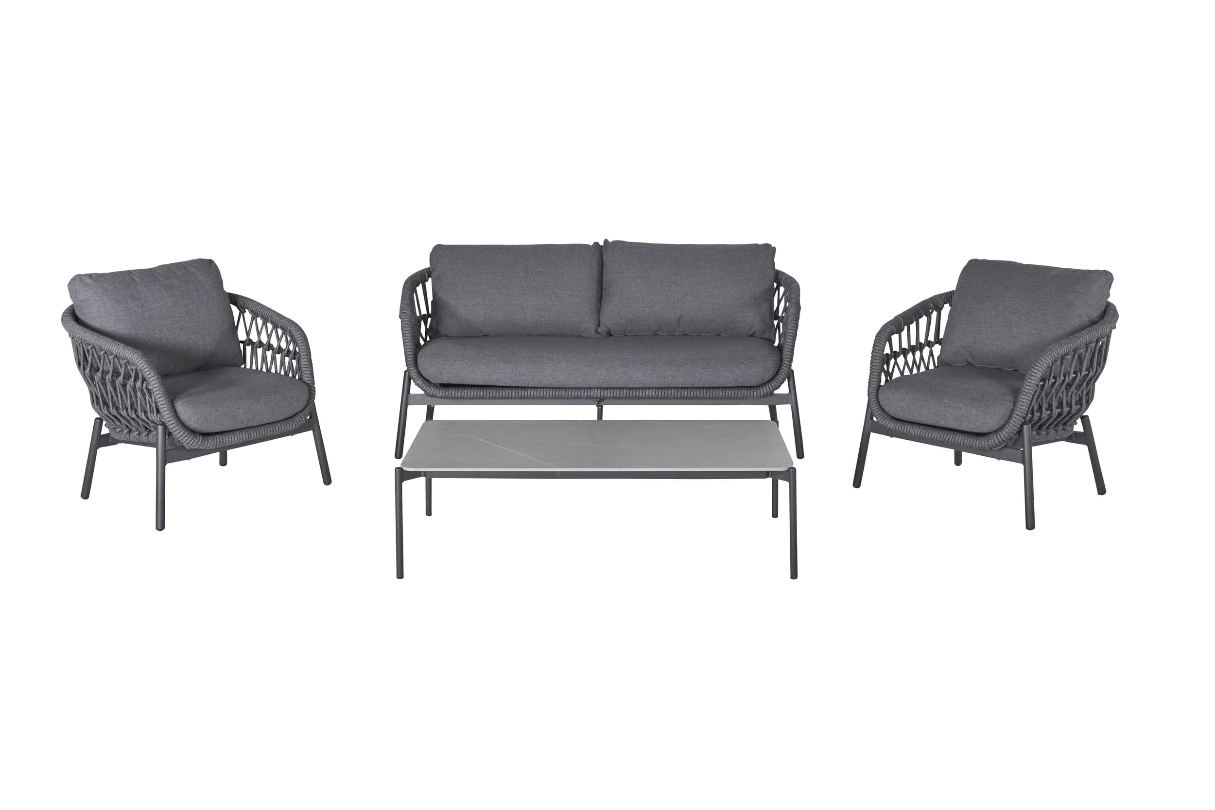 LC Garden »Bari« Living Lounge Set 4tlg. Sitzgruppe Loungemöbel Rope-Geflecht inkl. Loungetisch grau