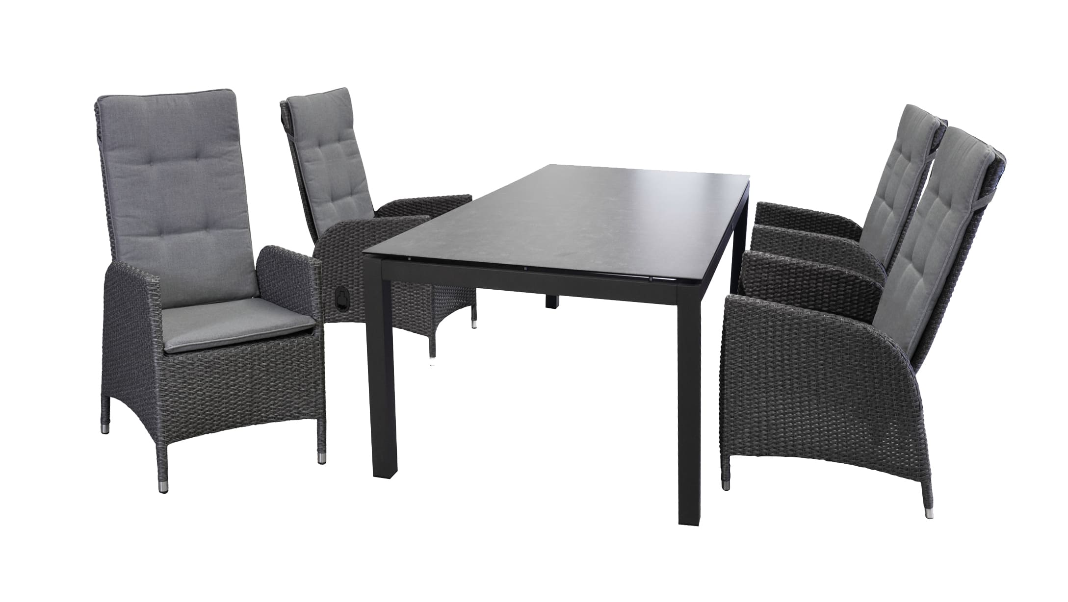 LC Garden »Roma« grau-mix Dining Set IV 5tlg. Sitzgruppe 200cm Aluminium Gartentisch Gartenset (Barcelona Geflecht)
