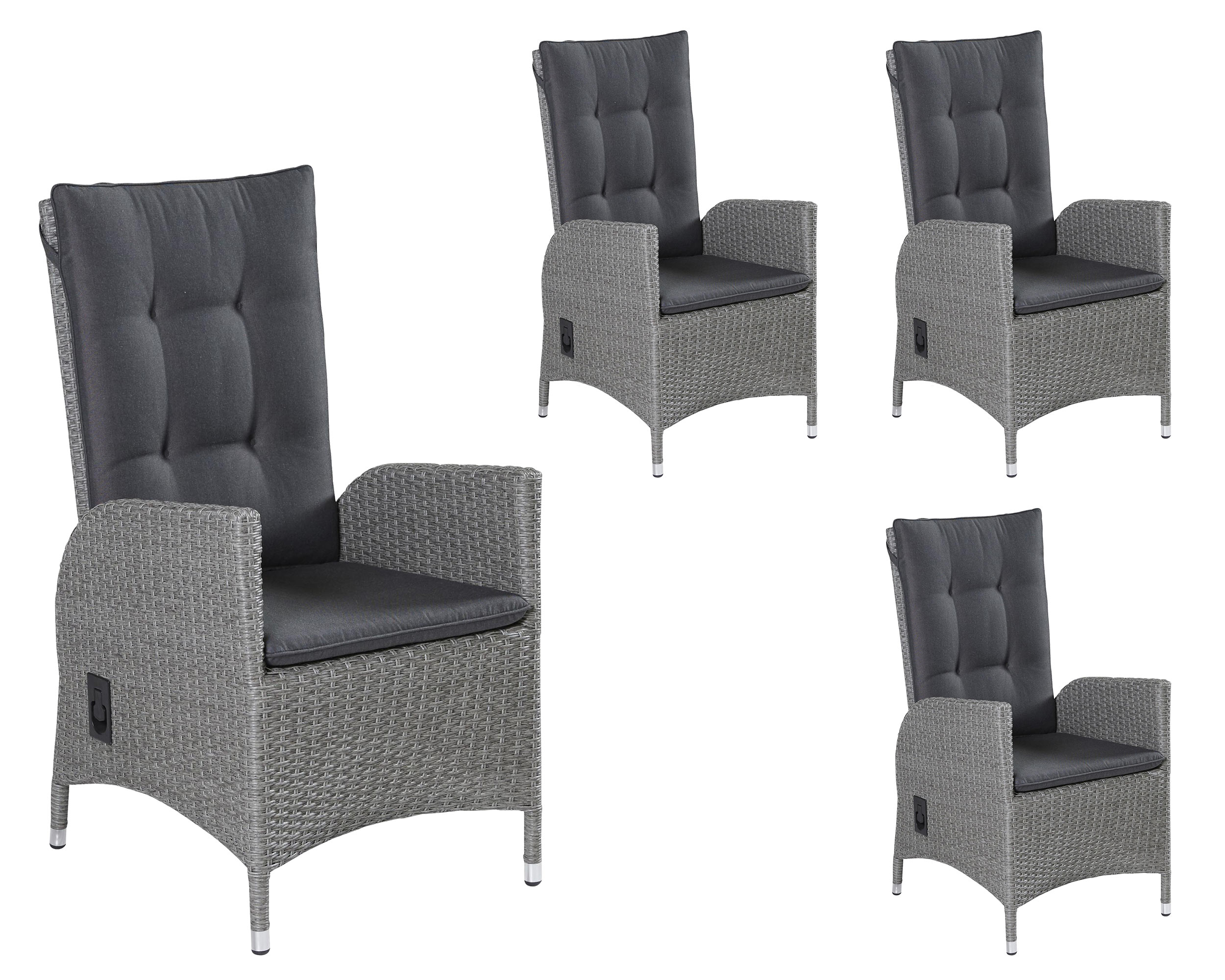 LC Garden »Modesto« 4er Set Positionsstuhl Verstellsessel grau inkl. Sitzkissen 70x67x108cm