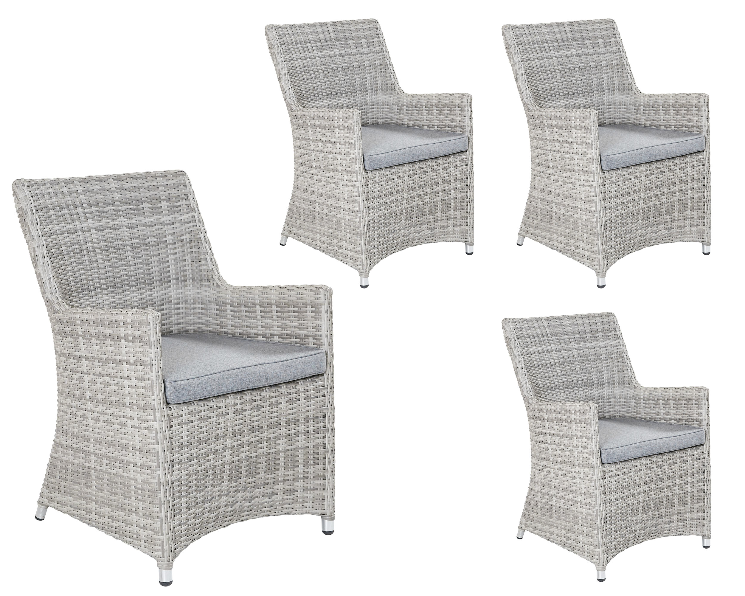LC Garden »Nizza« Dining 4er Set Armlehnstuhl Gartensessel weiß-grau