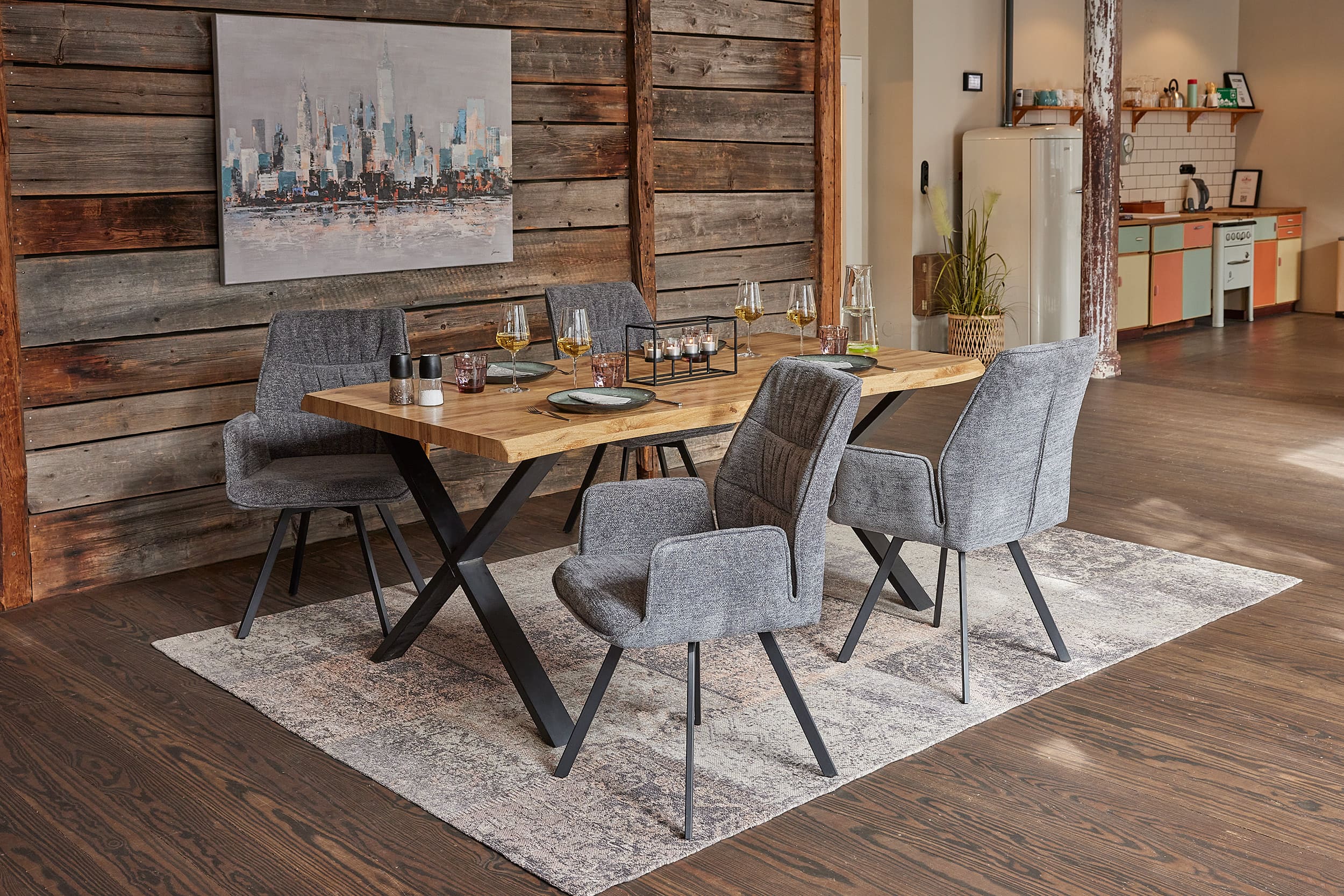 LC Home »Macau« Dining Set III Sitzgruppe Teddystoff Grau