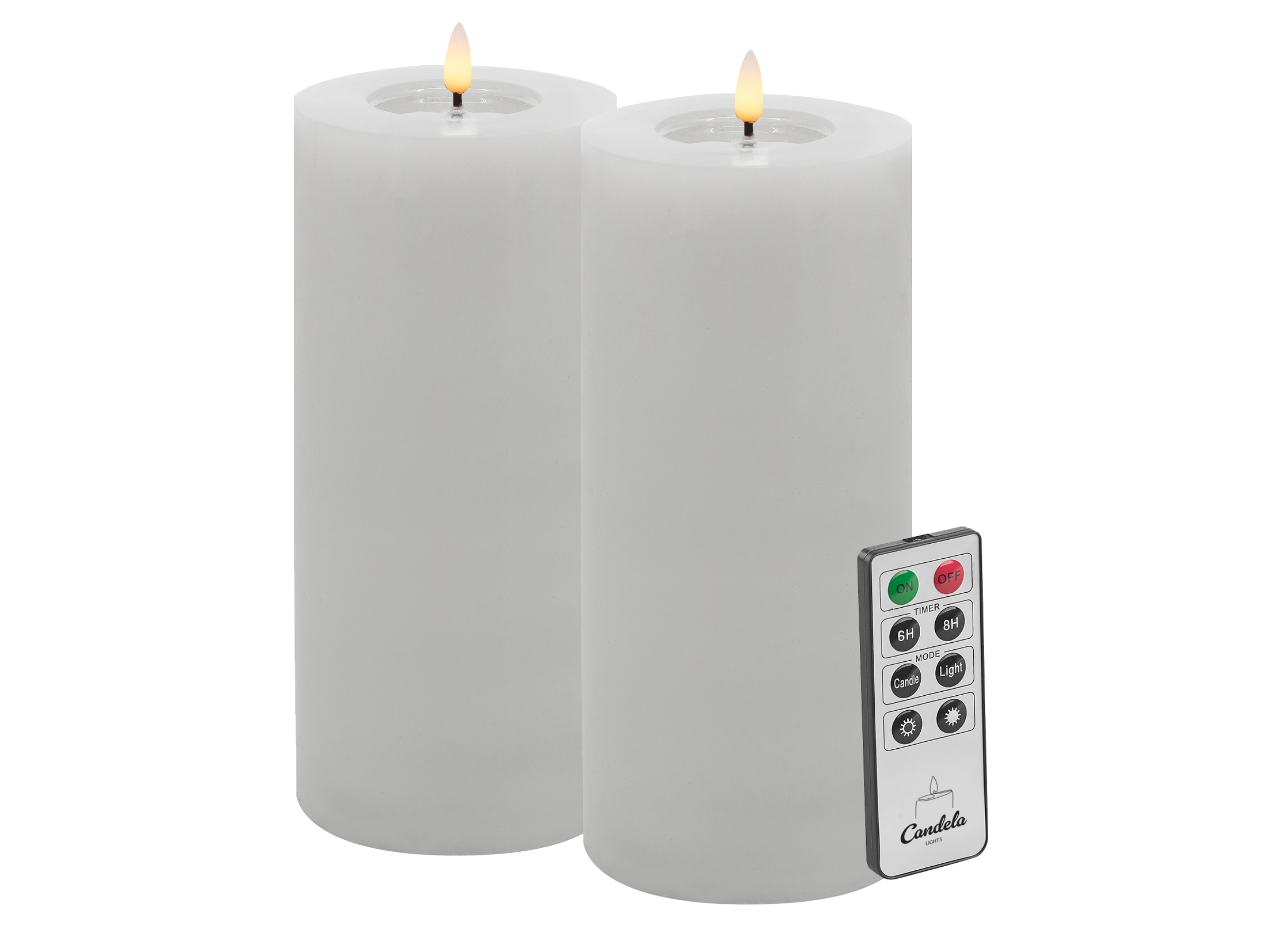 Candela LED Kerzen 2er Set H:25xØ10cm Winter White glatt Echtwachs mit Fernbedienung Timer Funktion & mehrstufig dimmbar flammenlos Echtwachskerzen Stumpenkerze