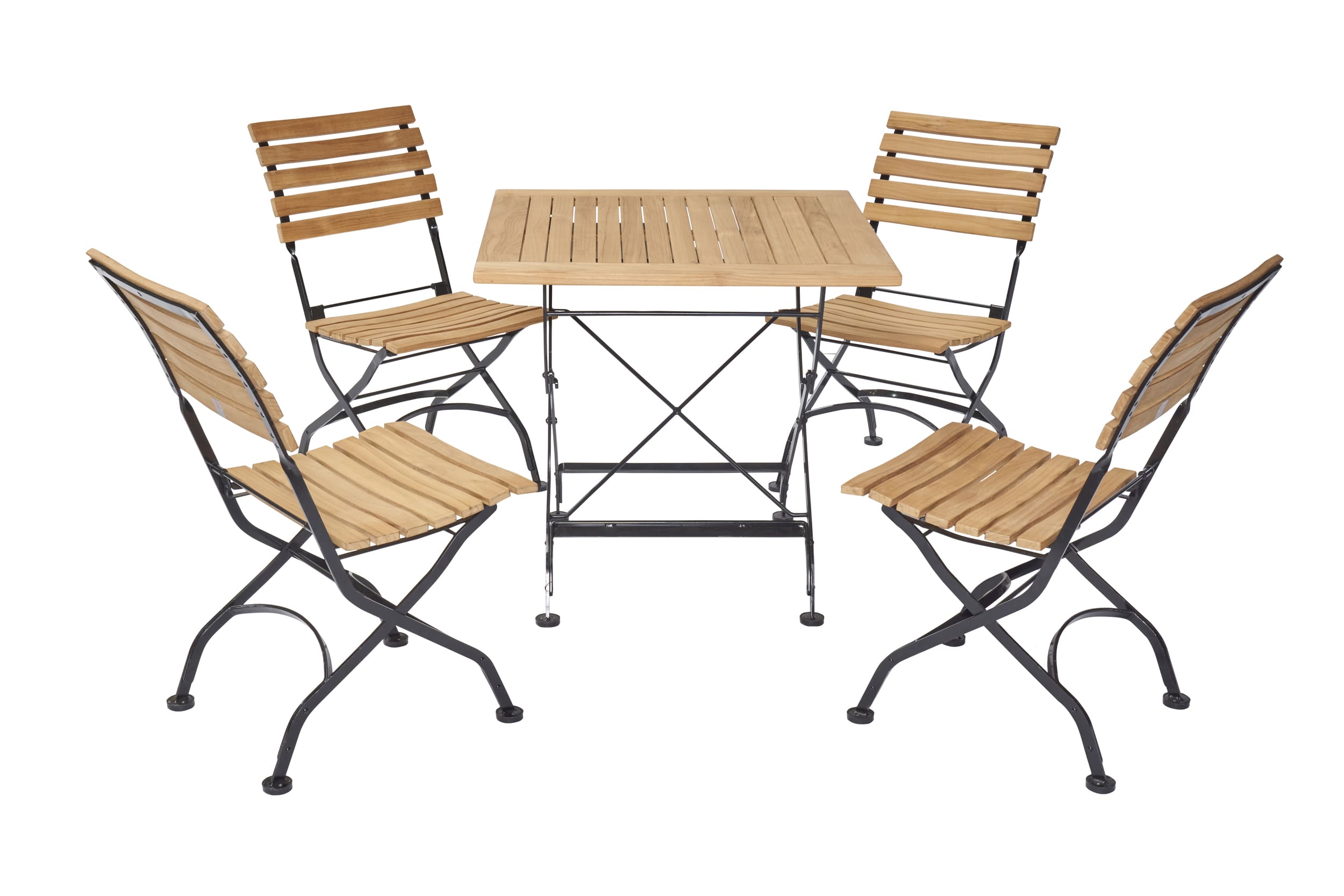 LC Garden »Wimbledon« Dining Set II 5tlg. Esstisch 80x80cm + 4 Gartenstühle Teakholz Stahlgestell schwarz klappbar Gartenset Biergartenset