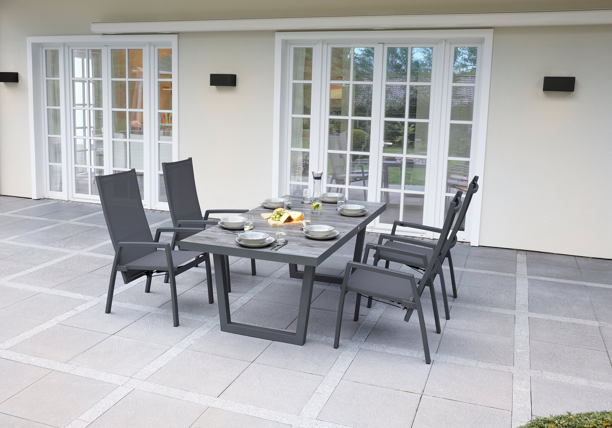 LC Garden »Bondino« Dining 4er Set Positionsstuhl Verstellsessel Textilien grau