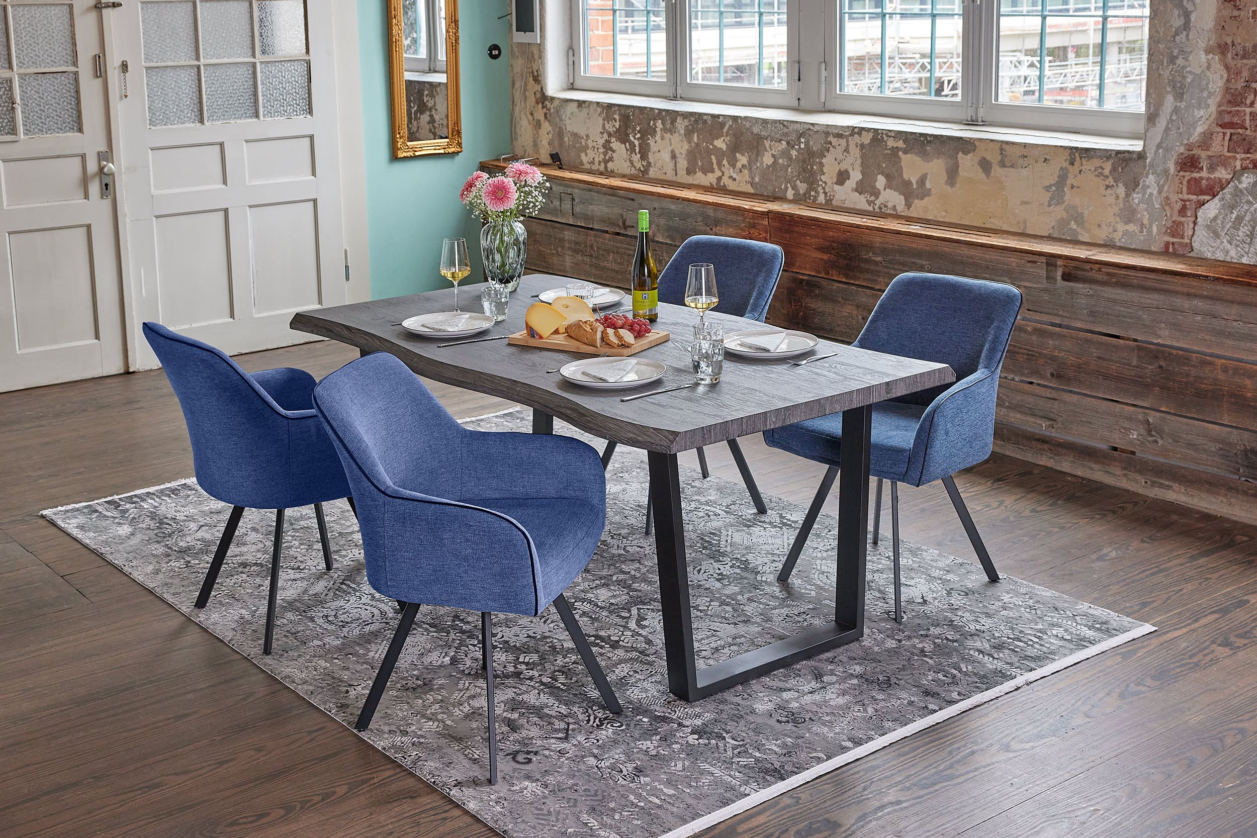 LC Home »Manado« Dining Set VI Sitzgruppe Armlehnenstuhl Blau