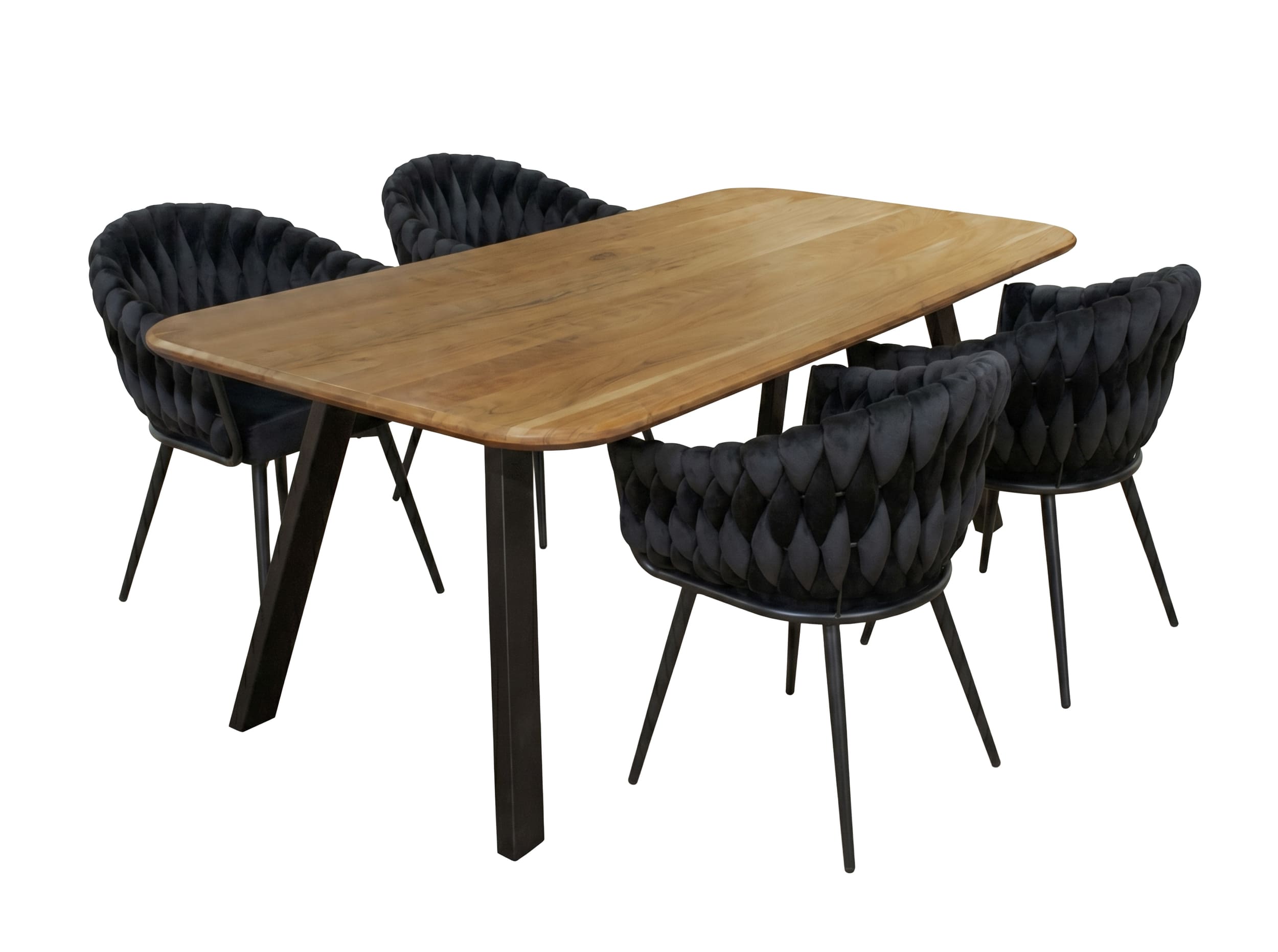 LC Home Essgruppe Remy 5tlg. Esstisch Akazie Metallgestell 175x90cm + 4 Esszimmerstühle Remy Schwarz