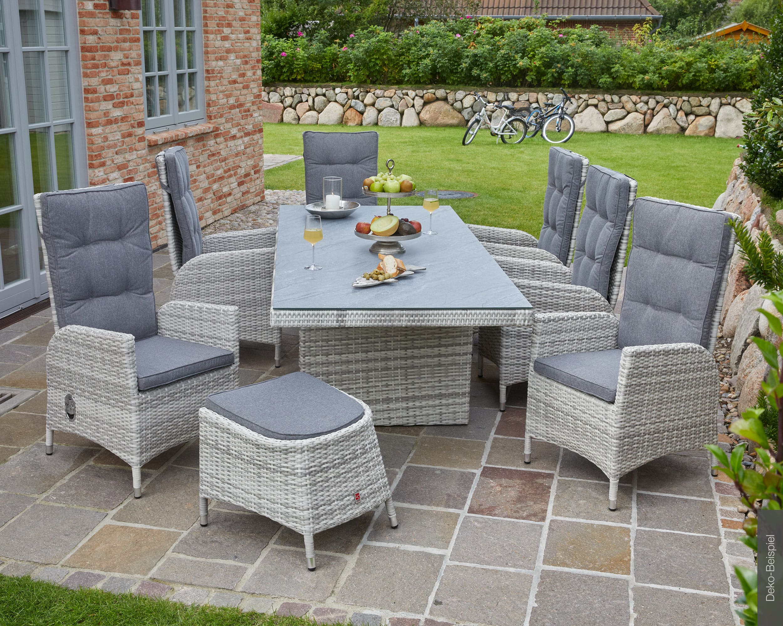 LC Garden »Parma« Dining Wangentisch 200x100cm Glaskeramik weiß-grau Gartentisch