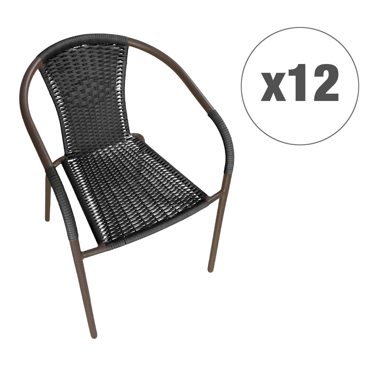 LC Garden 12er Set »Garvista« Gartenstuhl braun/schwarz Metall/PE-Rattan Stapelstuhl Bistrostuhl  