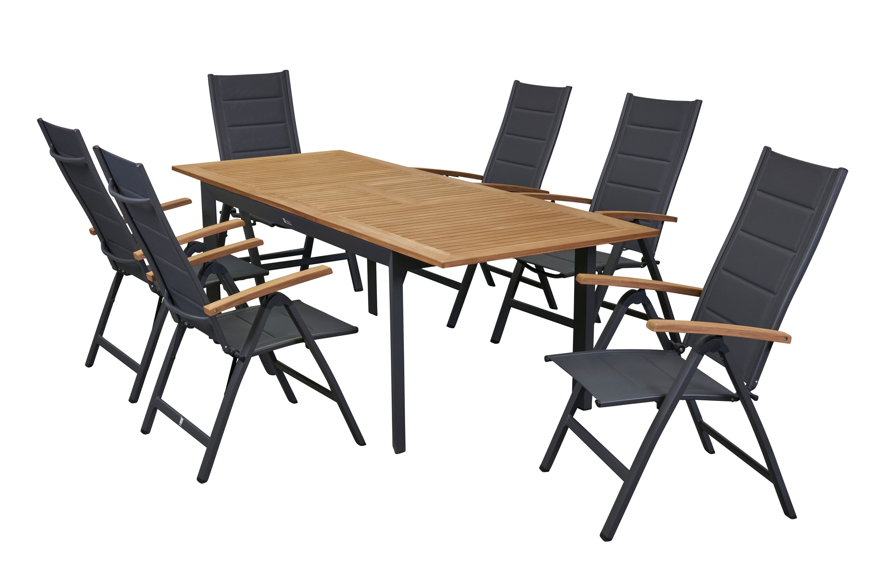 LC Garden »Unicamo« anthrazit/Teak Dining Set I 7tlg. Sitzgruppe Textilen Gartenset