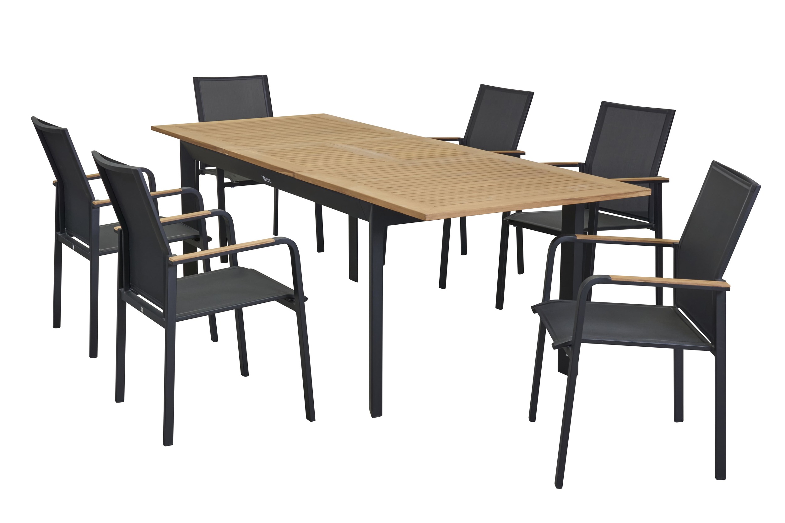 LC Garden »Unicamo Sunrest« Dining Set IV Textilen schwarz Teakholz 9tlg. Sitzgruppe Gartenset