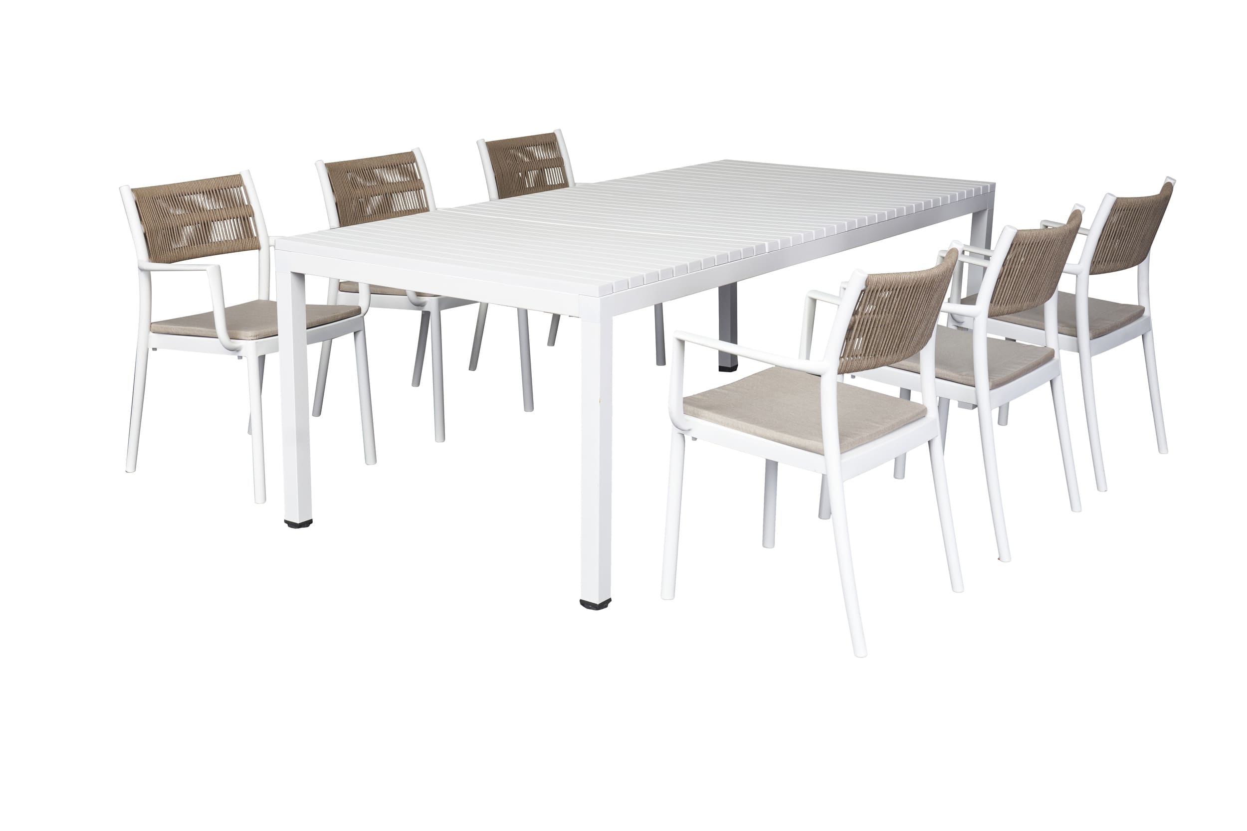 LC Garden Vona Gartenset weiß/natur 7tlg. Esstisch 210x100cm + 6 Gartenstühle Rope Kunststoff Essgruppe