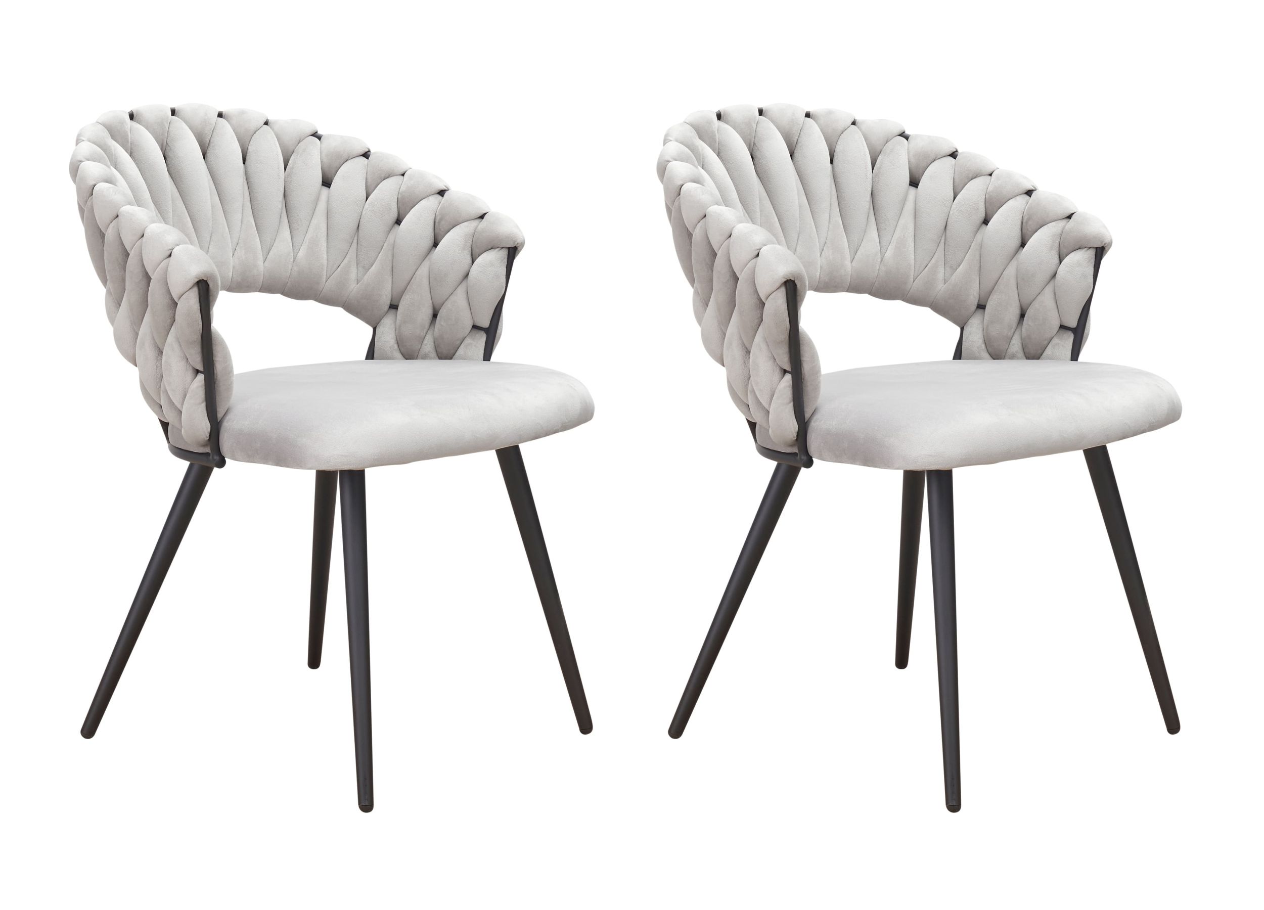 LC Home 2er Set Esszimmerstuhl »Nancy« Flechtoptik Samt hellgrau / taupe Armlehnstuhl Designerstuhl