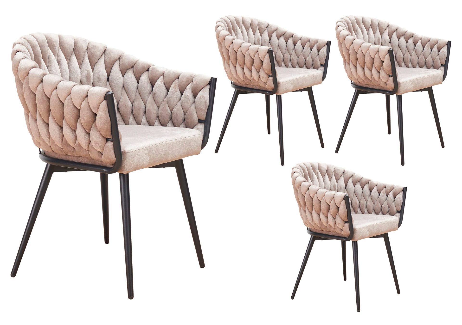 LC Home 4er Set Esszimmerstuhl »Remy« Samtoptik hellgrau/ taupe Armlehnstuhl Designerstuhl