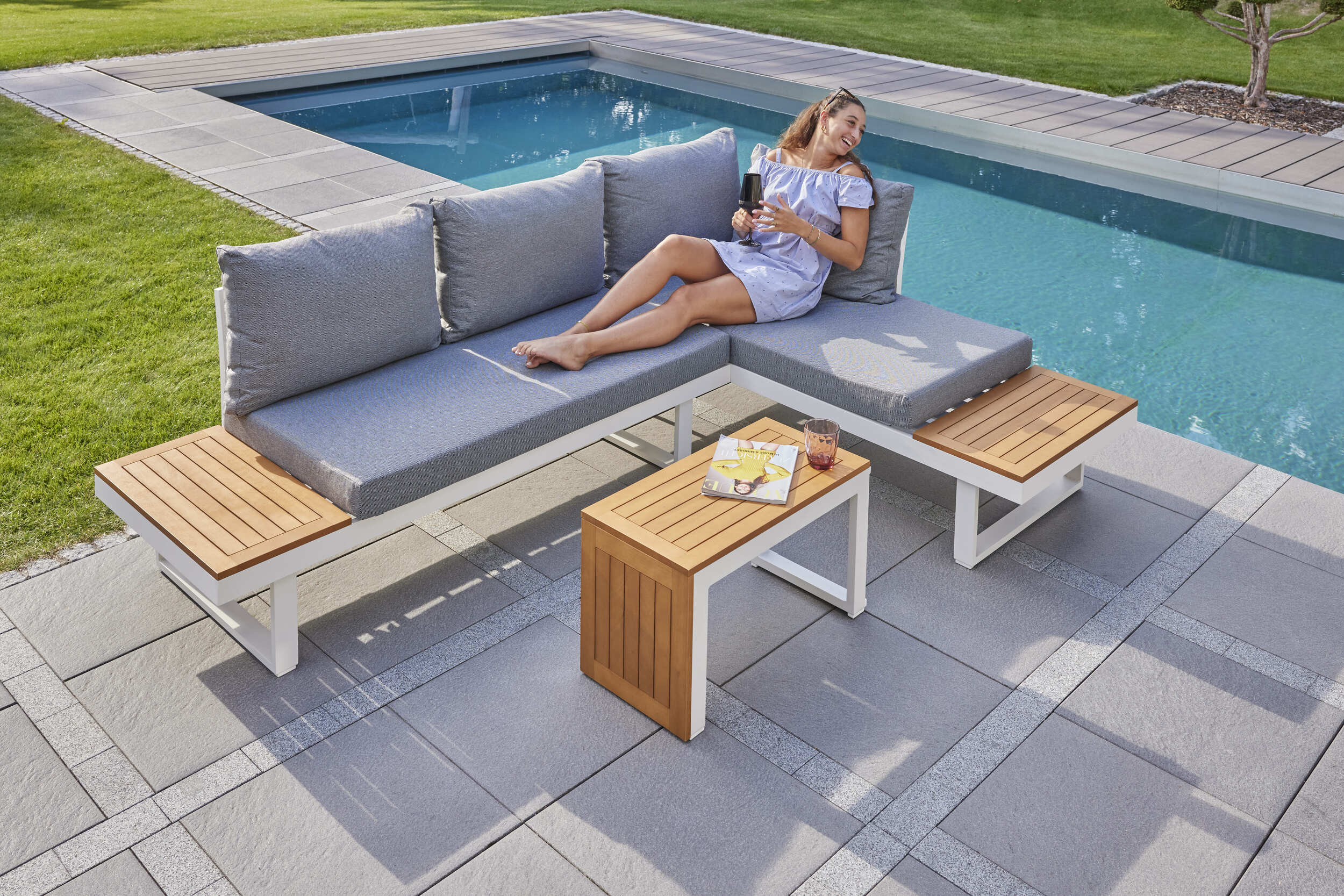 LC Garden »Sungardo« Gartenlounge Set 3tlg. weiß aus Aluminium Akazie