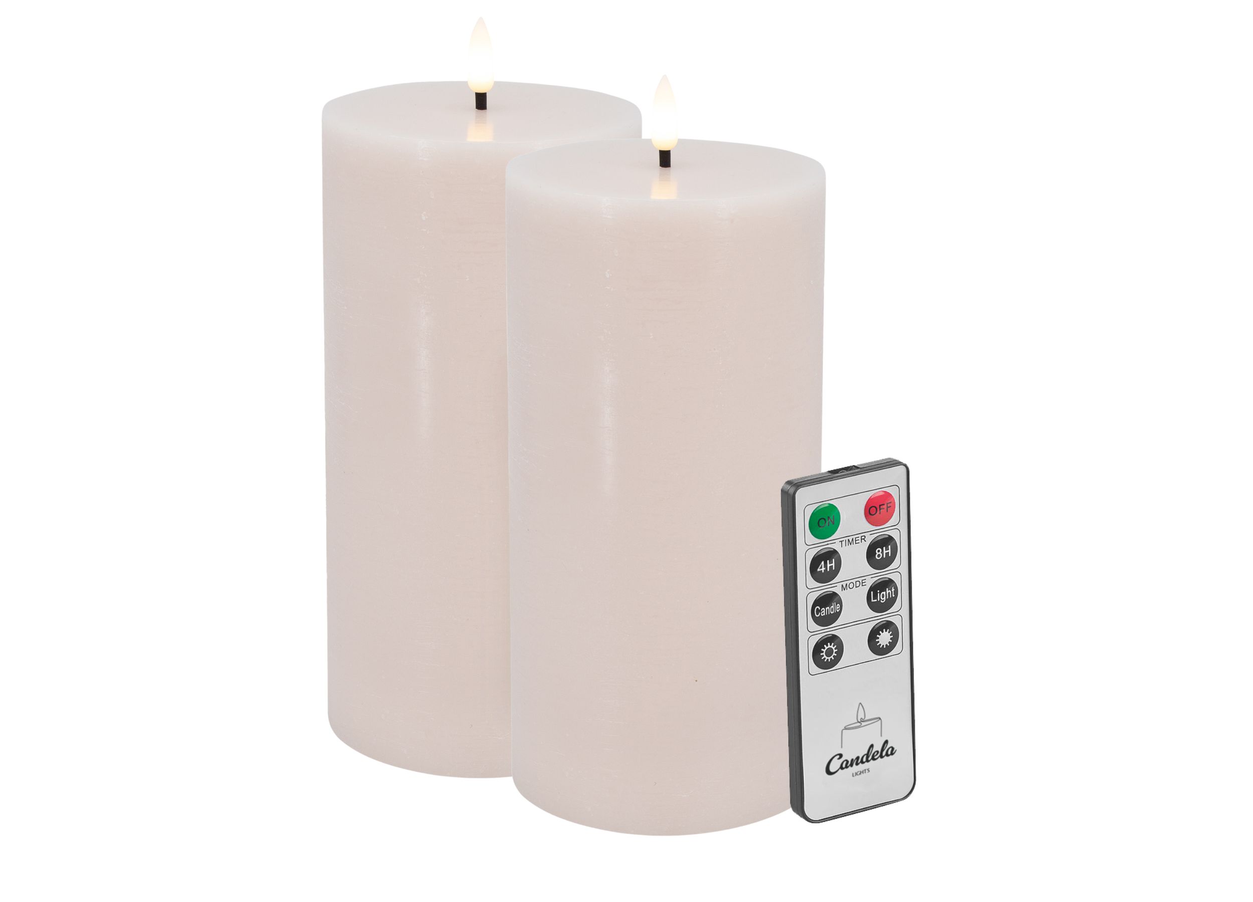 Candela Lights LED Kerzen 2er Set H:20xØ10cm pink rustic Stumpenkerze Echtwachs mit Fernbedienung & Timerfunktion Flammenlose flackernde LED-Kerze mehrstufig dimmbar