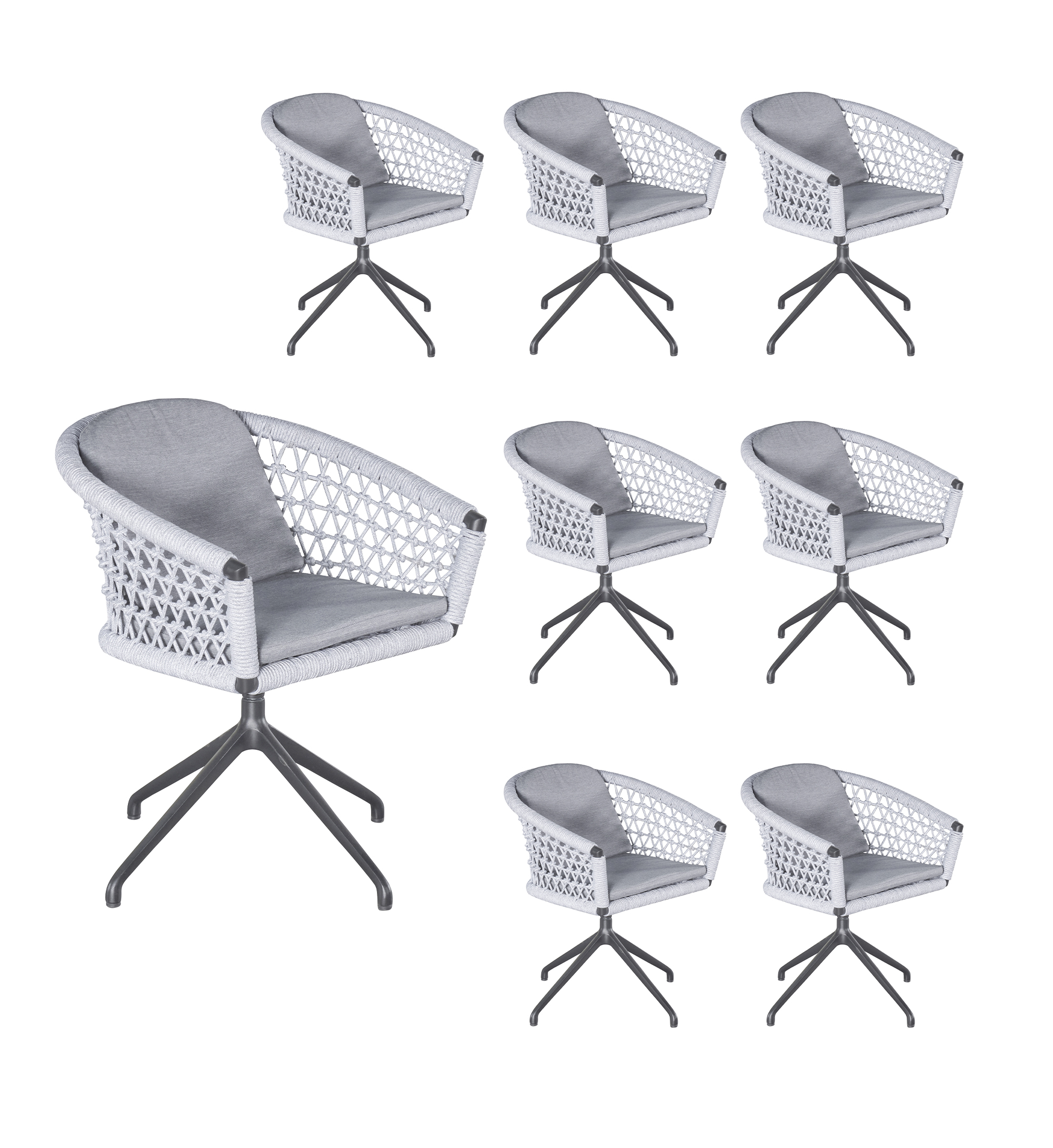 LC Garden »Bari« 8er Set Gartenstühle drehbar Hellgrau Rope/Aluminium Drehstühle mit Sitz-und Rückenkissen LC Garden »Bari« 8er Set Gartenstühle drehbar Hellgrau Rope/Aluminium Drehstühle mit Sitz-und Rückenkissen