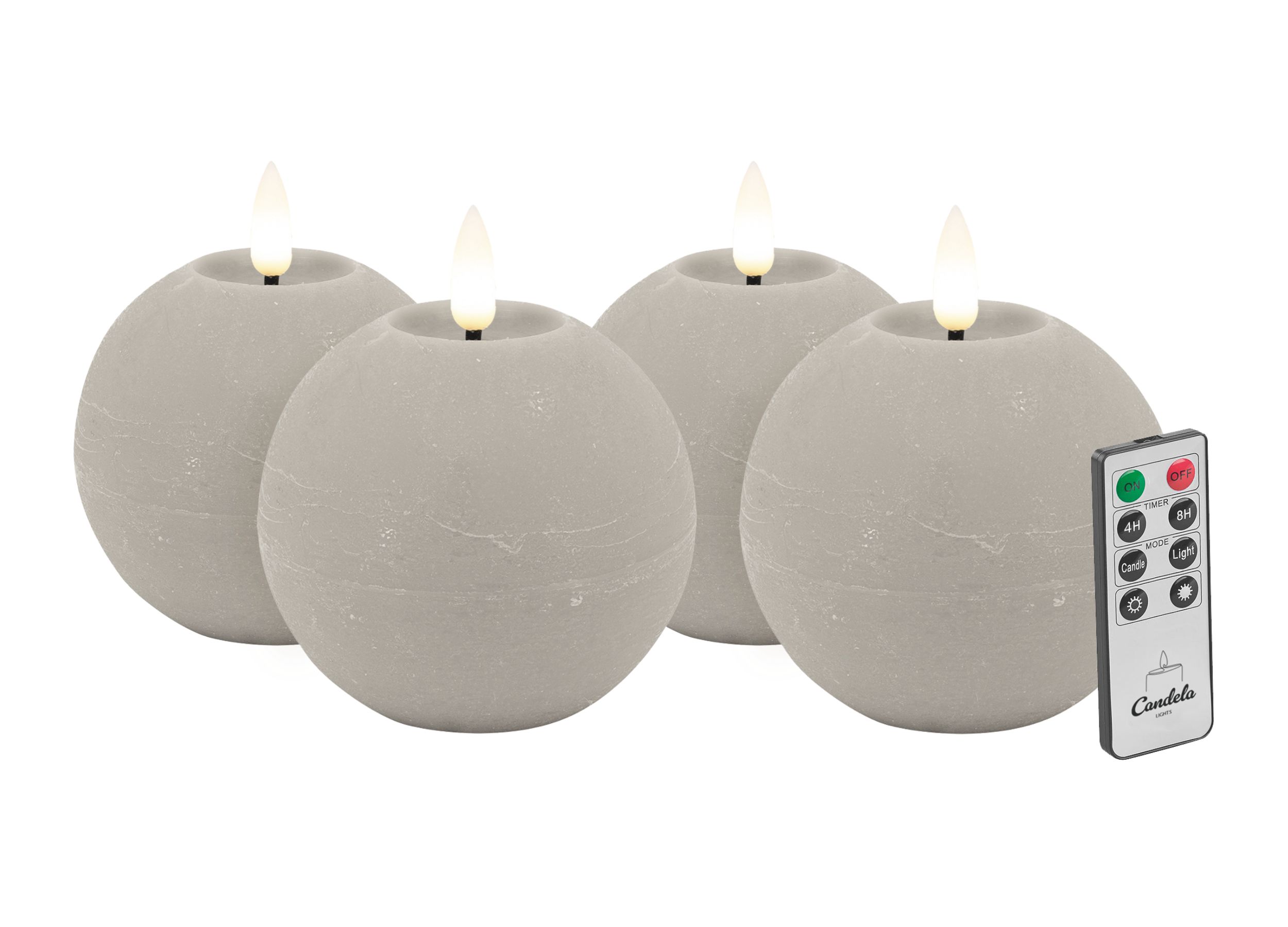 Candela LED Kerzen 4er Set H:8xØ10cm sand rustic Echtwachs mit Fernbedienung Timer Funktion & mehrstufig dimmbar flammenlos Echtwachskerzen Kugelkerze Candela LED Kerzen 4er Set H:8xØ10cm sand rustic Echtwachs mit Fernbedienung Timer Funktion & mehrstufig dimmbar flammenlos Echtwachskerzen Kugelkerze