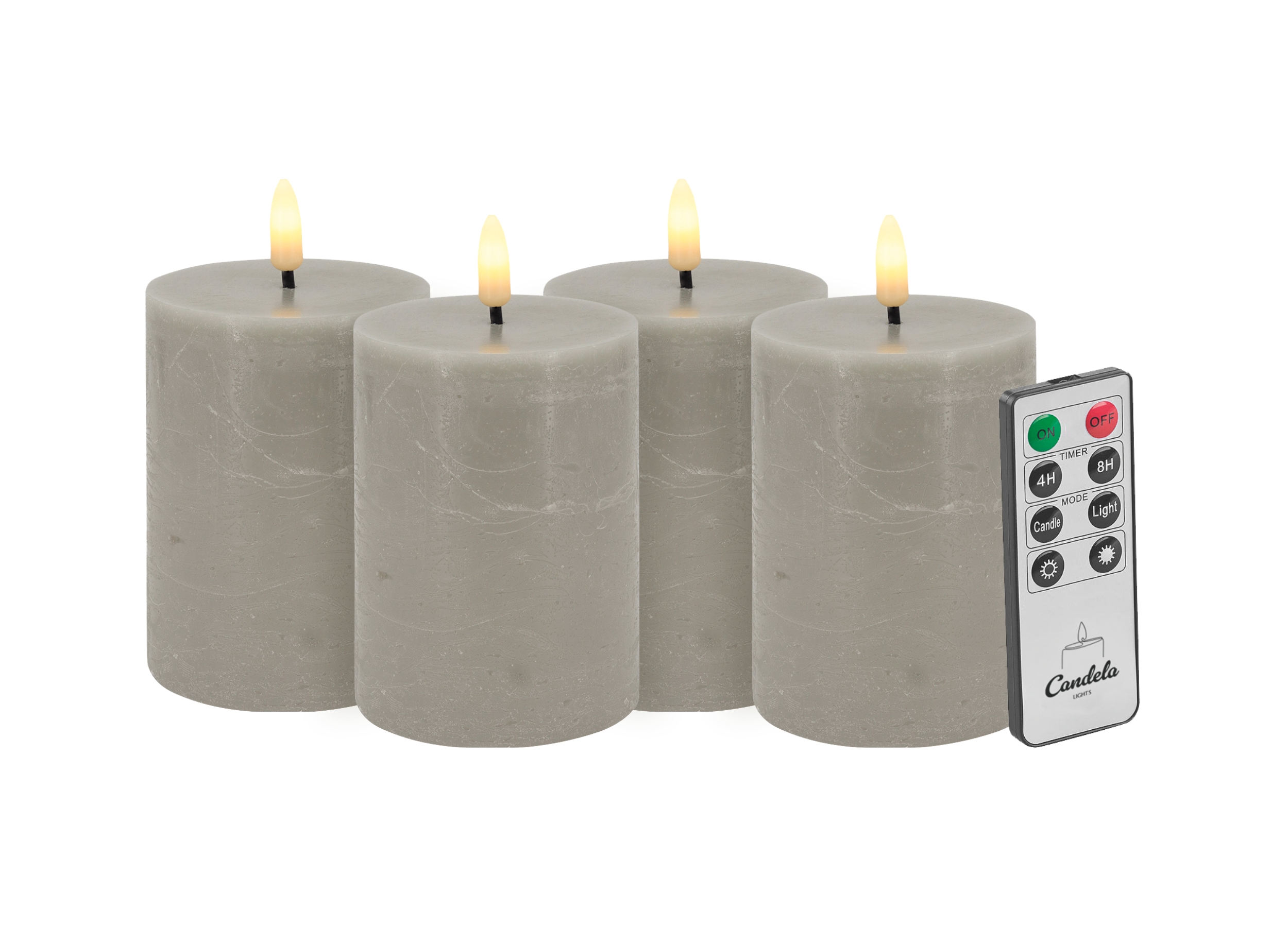 Candela Lights LED Kerzen 4er Set H:10xØ7,5cm taupe Echtwachs mit Fernbedienung Timer Funktion & mehrstufig dimmbar flammenlos Echtwachskerzen Stumpenkerze Candela Lights LED Kerzen 4er Set H:10xØ7,5cm taupe Echtwachs mit Fernbedienung Timer Funktion & mehrstufig dimmbar flammenlos Echtwachskerzen Stumpenkerze