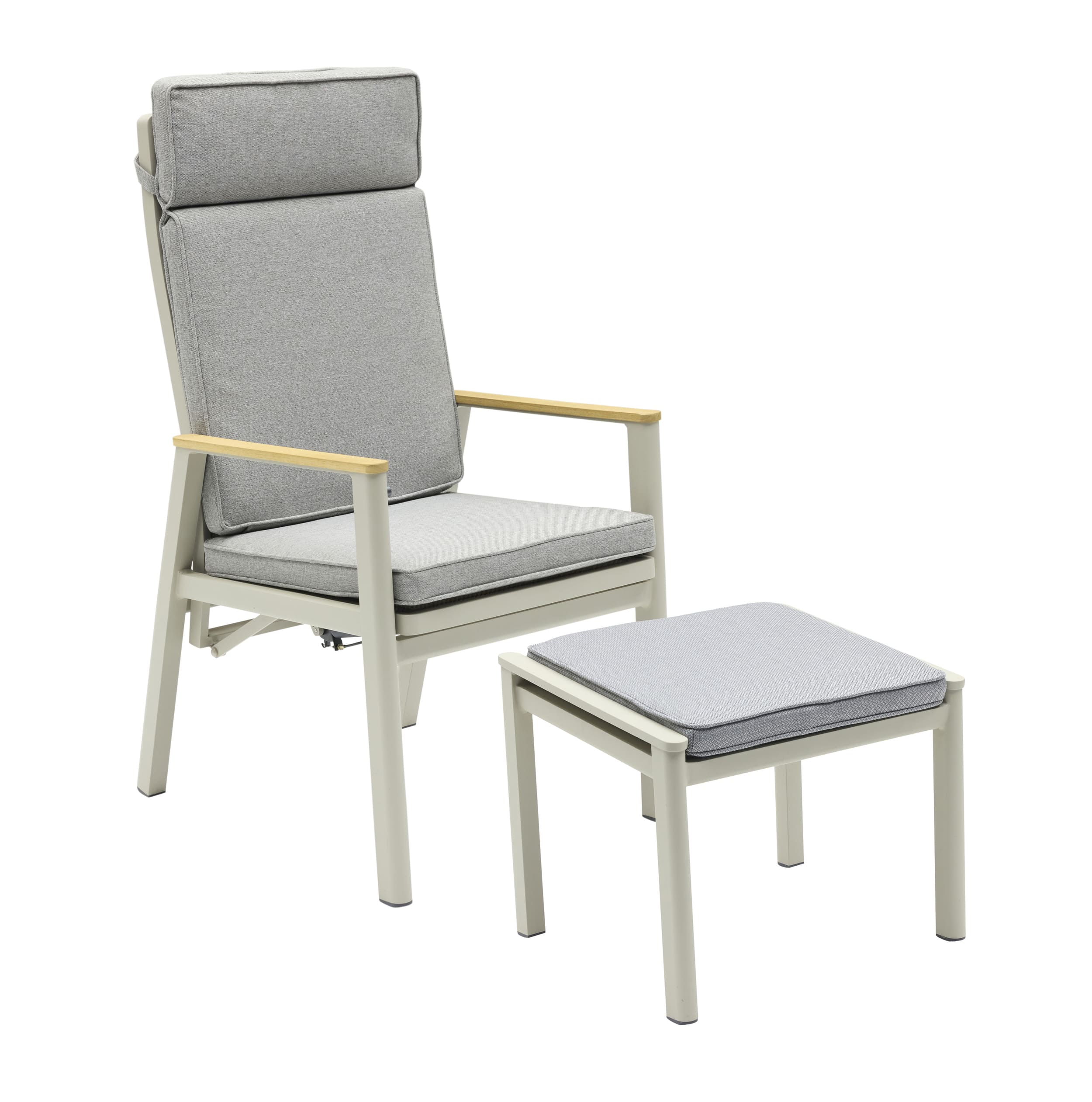 LC Garden »Mira« Gartenstuhl + Hocker Taupe verstellbar Gartenmöbel Set