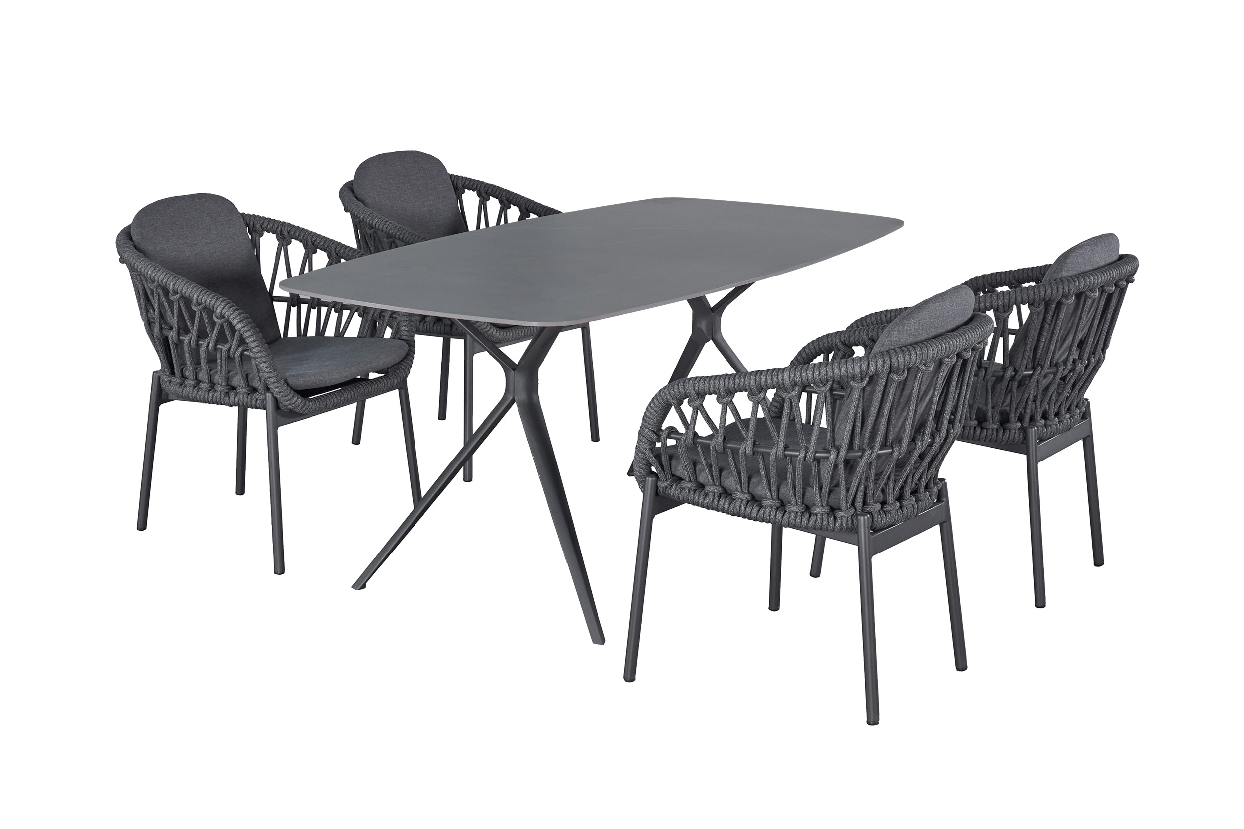 LC Garden »Bari« Gartenset I 5tlg. anthrazit Esstisch 180x90cm Aluminium/sintered stone + 4 Gartenstühle Rope Sitzgruppe