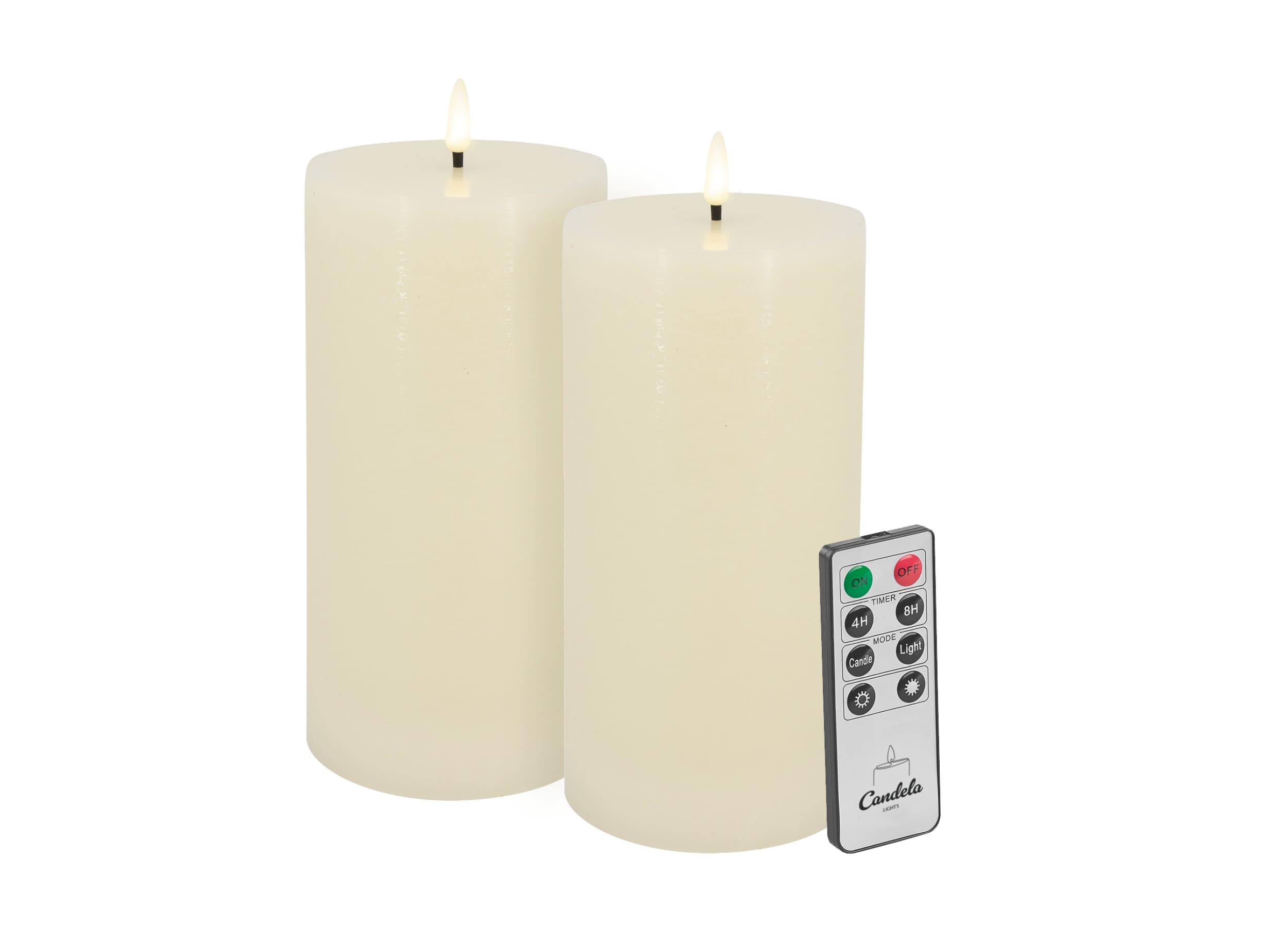 Candela Lights LED Kerzen 2er Set H20xØ10cm creme rustic Echtwachs mit Fernbedienung Timer Funktion & mehrstufig dimmbar flammenlos Echtwachskerzen Stumpenkerze