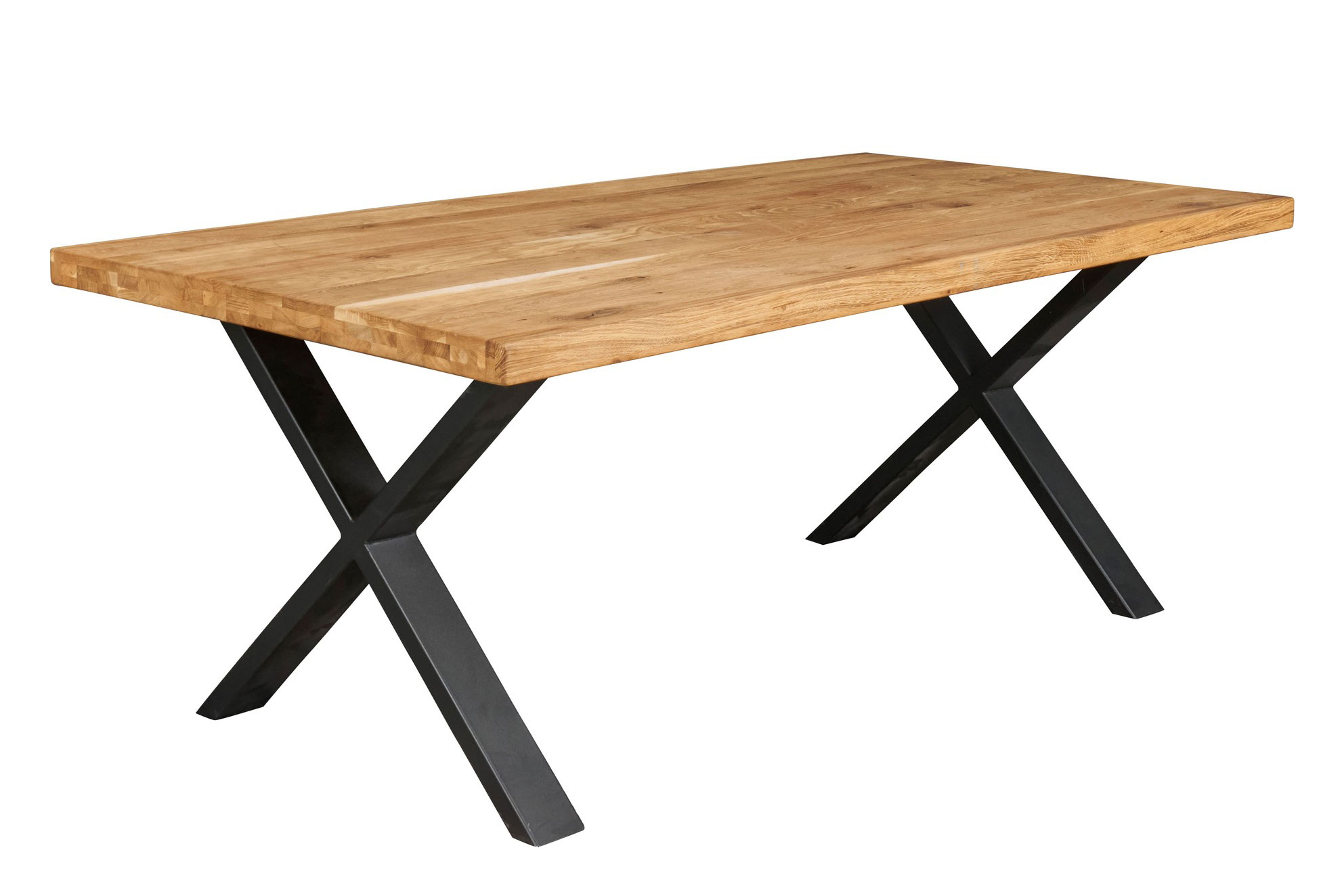LC Home Esstisch 200x100cm Massive Eiche geölt X-Fuß Metallgestell Holztisch Industrial Design Massivholz 
