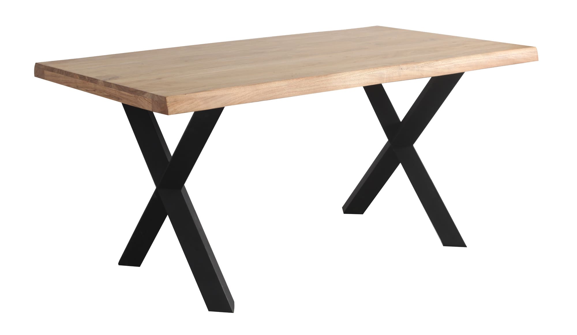 LC Home Esstisch »Verto« 160x90 cm Akazie massiv – Massivholztisch mit Baumkante & schwarzem X-Gestell