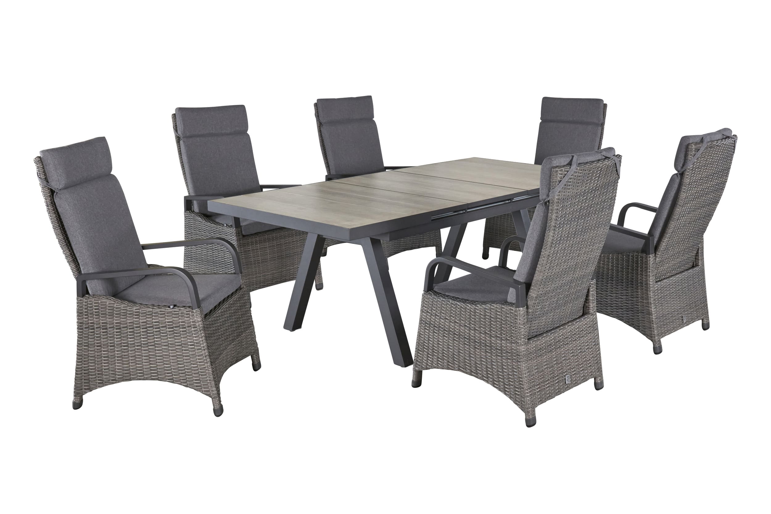 LC Garden »Komido« Gartenset 7tlg. anthrazit Esstisch 160/210x100cm Aluminium/Keramik braun + 6 Gartenstühle Sitzgruppe