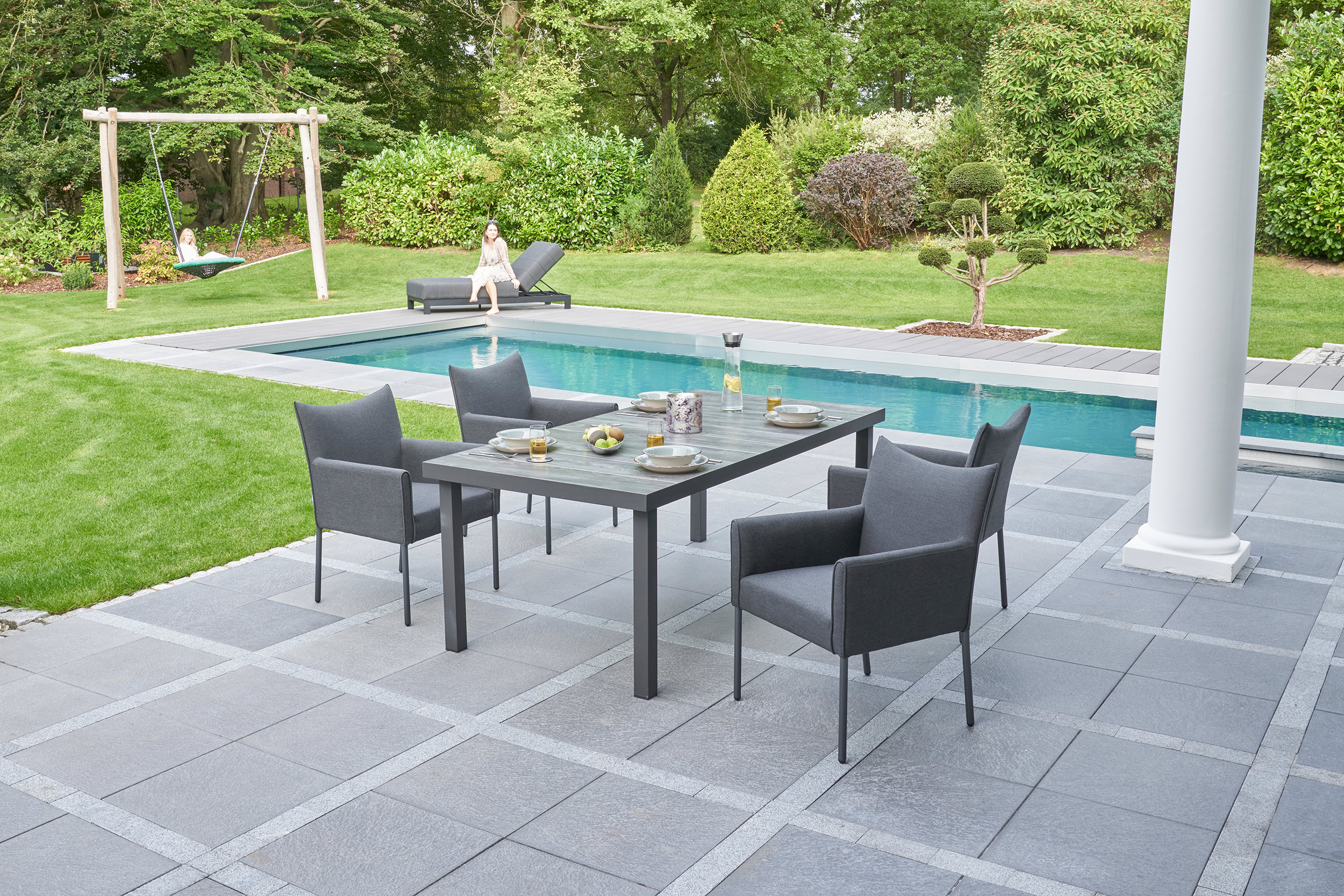 »Sunrino« Dining Set I Gartenset mit Sunbrella® Stoff anthrazit Sitzgruppe
