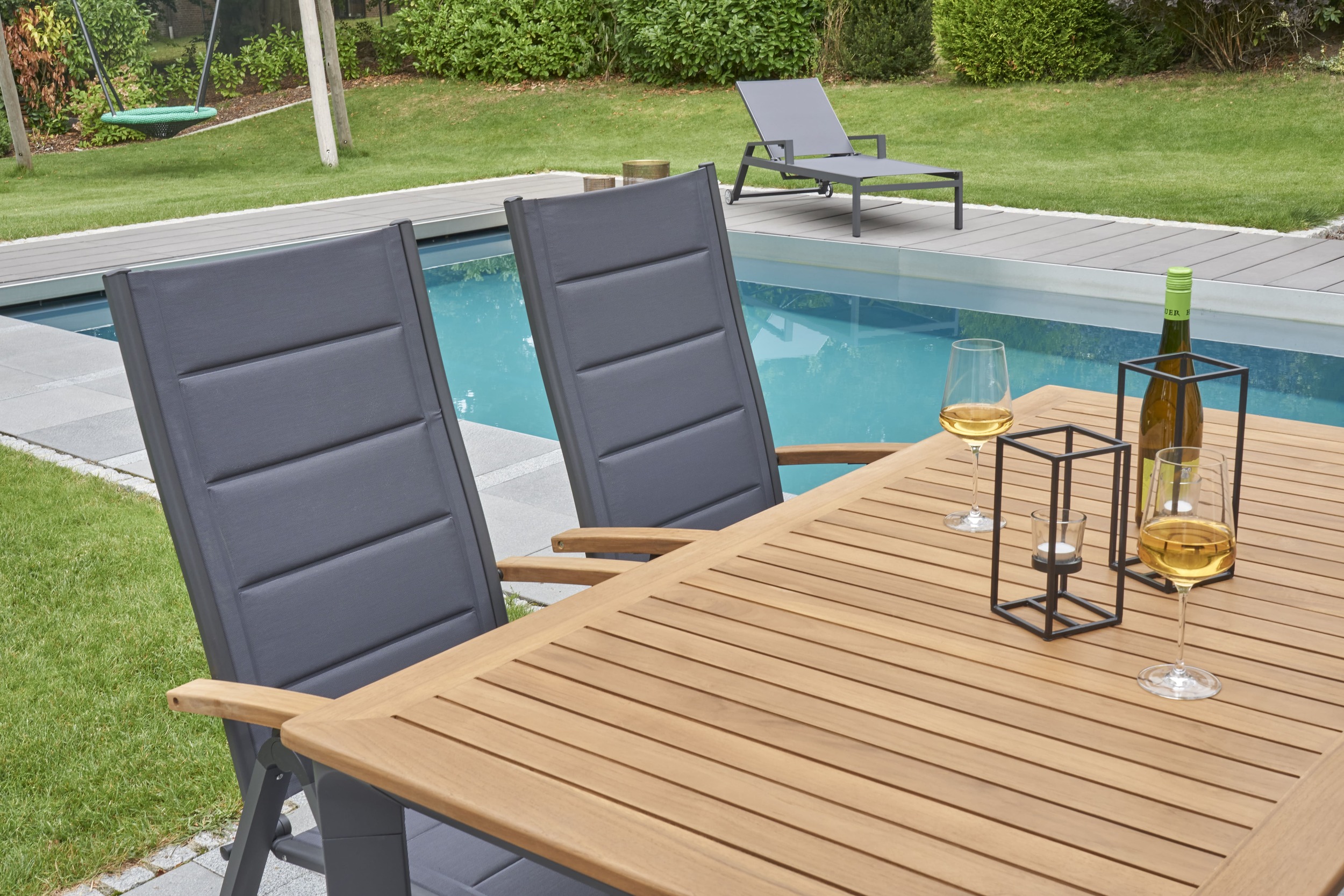 LC Garden »Unicamo« Klappsessel Textilen anthrazit/anthrazit Klappstuhl Teakholz Gartenstuhl