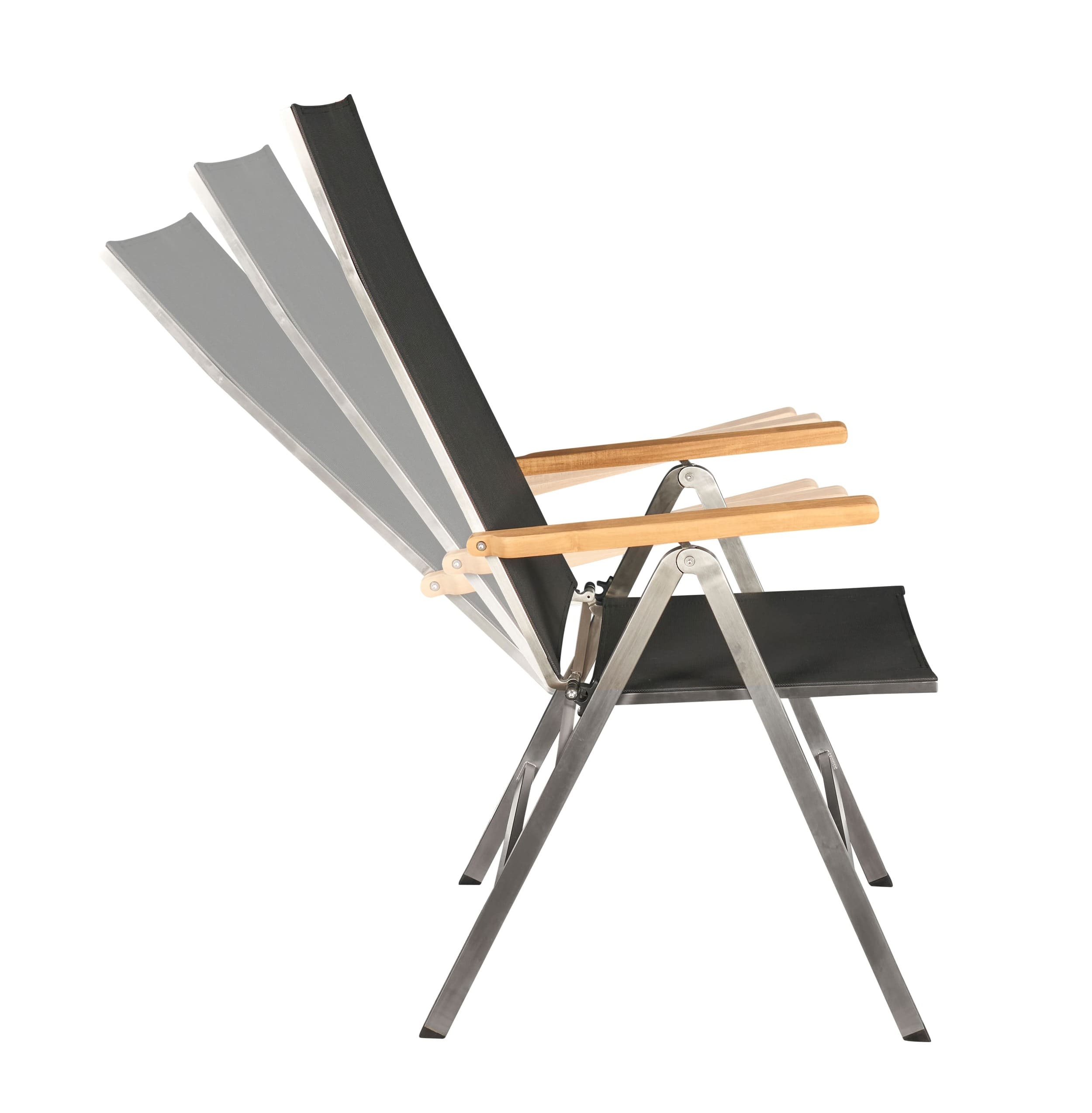 LC Garden 6er Set »Steelado« Klappsessel Textilen Edelstahl/schwarz Klappstuhl Teakholz Gartenstuhl