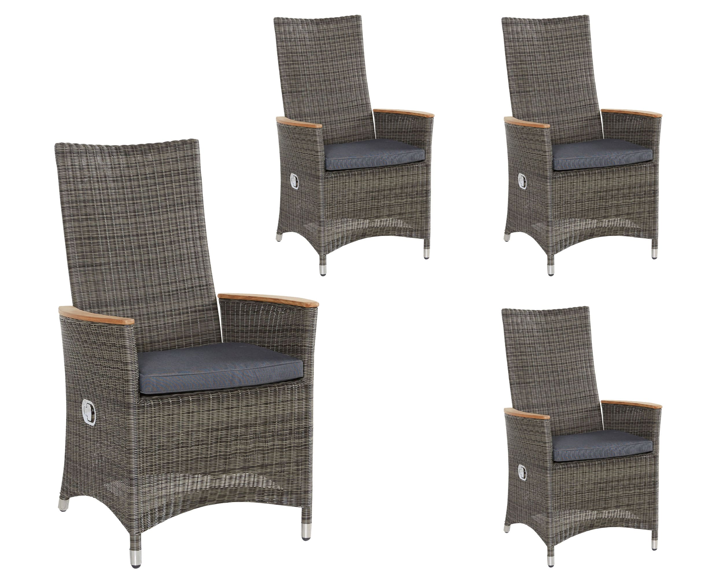 LC Garden »Chelsea« 4er Set Positionsstuhl Verstellsessel grau inkl. Sitzkissen 70x67x108cm