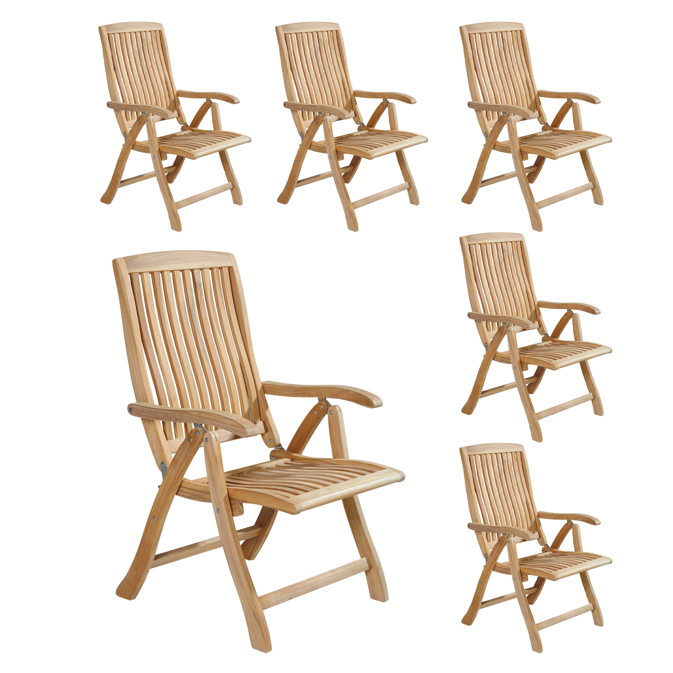 LC Garden »Birmingham« 6er Set Teak Hochlehner Klappsessel 72,5x61,5x100cm