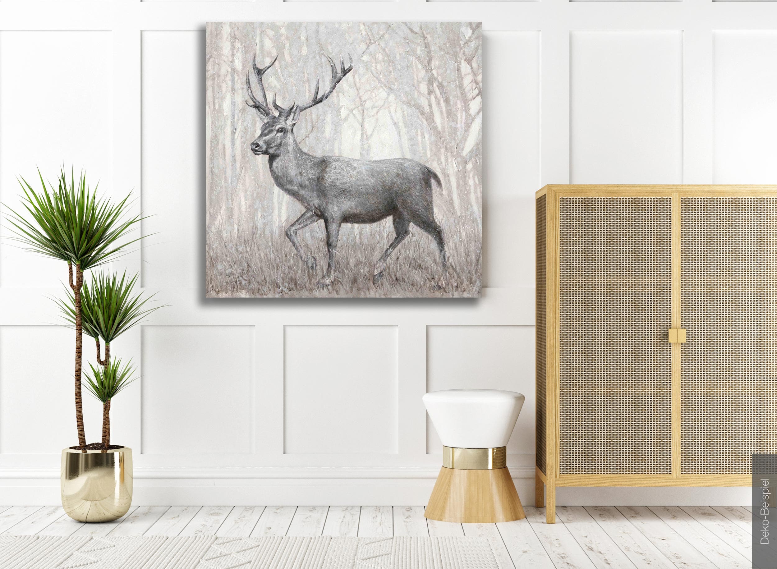 LC Home Designer Wandbild »Hirsch im Wald schwarz-weiß« handbemalt 100x100cm Ölbild