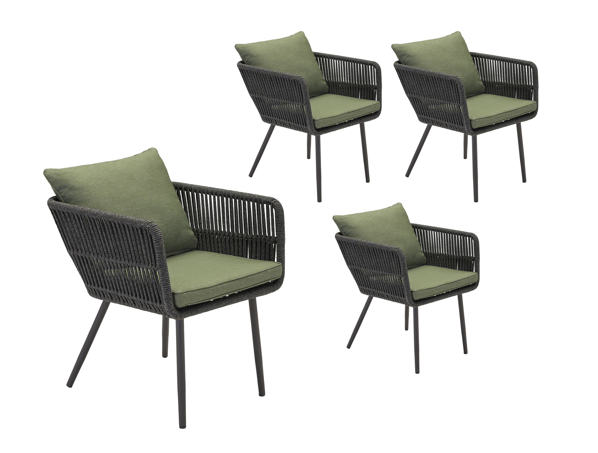 LC Garden »Saigon« 4er Set Gartenstühle Anthrazit Rope Armlehnstühle inkl. Sitz- und Rückenkissen Grün