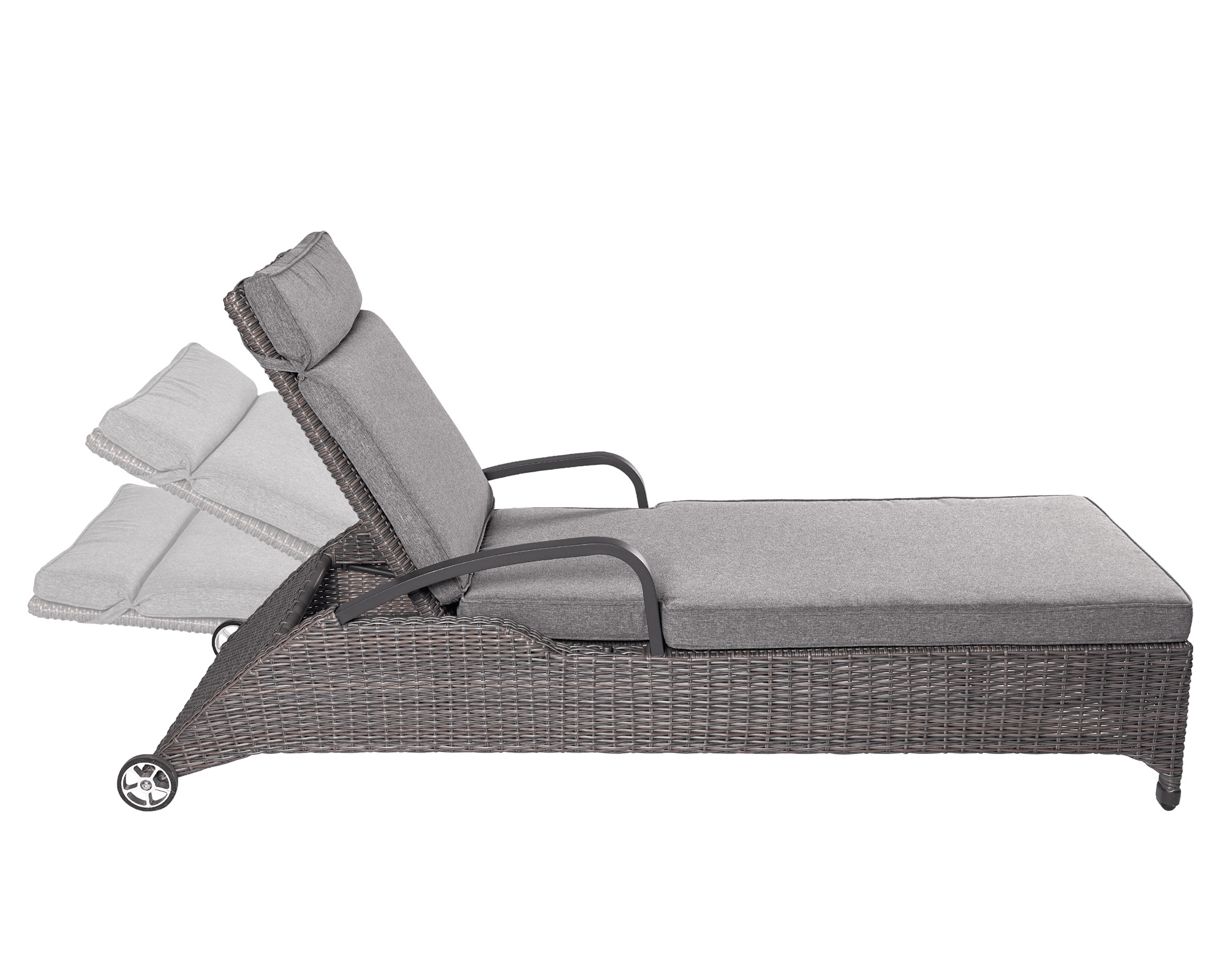 LC Garden 2er Set »Komido« Liegen omega braun 203x68x50cm Gartenliegen verstellbar aus handgeflochtenem Polyrattan inkl. Sitzkissen