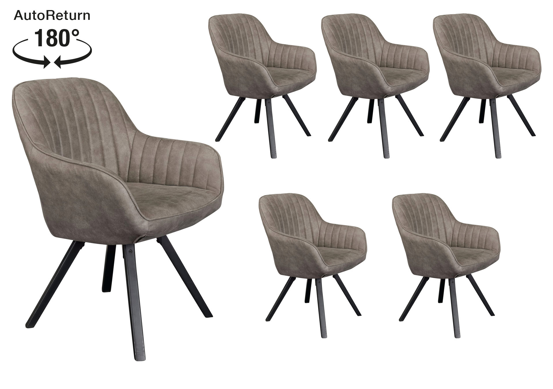 LC Home 6er Set Esszimmerstuhl Drehstuhl »Trevina« Microfaser braun Polsterstuhl